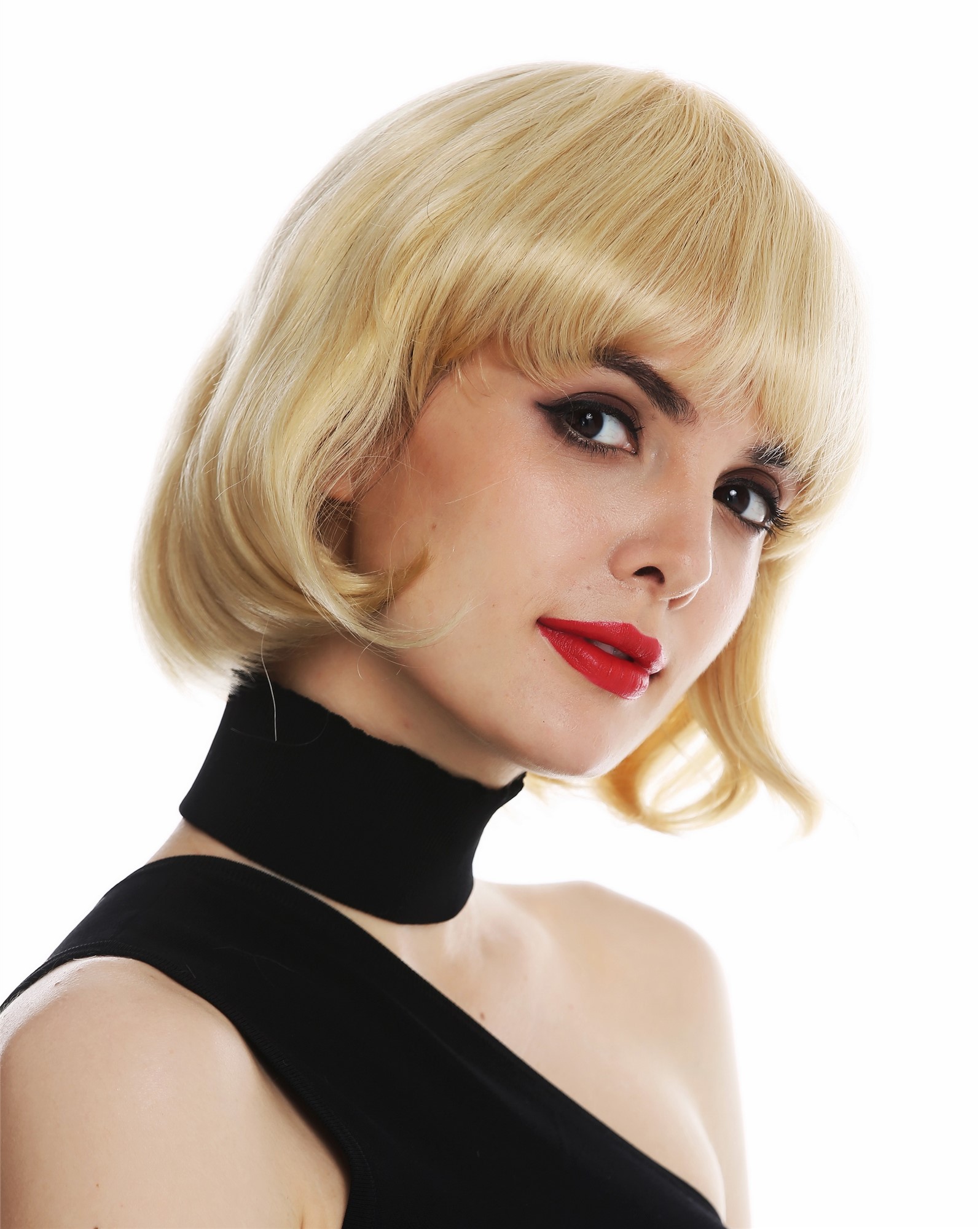 hochwertige Qualitätsperücken, Perücke Echthaar kurz Bob Pony Platinblond Hellblond 5328A-HH-613, Ansicht 2, WIG ME UP: Ihr Perücken Online Shop glatte Tressen-Perücke Echthaar Platinblond kurze Haare für Damen