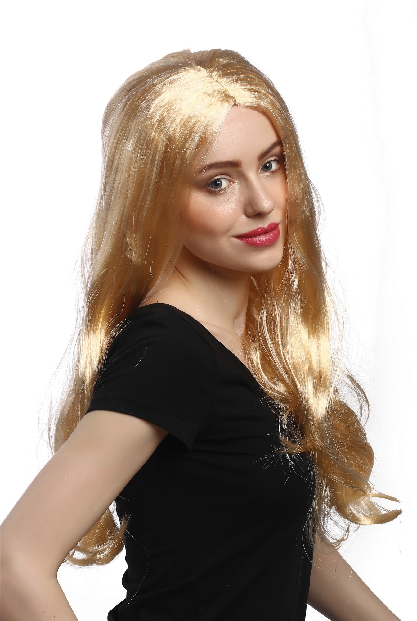 Lady Party Wig Fancy Dress bright gold blond long straight hair Princess Beatnik middle parting, view 2, WIG ME UP: Your Perücken Online Shop Party Wig, Ladies, Blonde, straight, long
