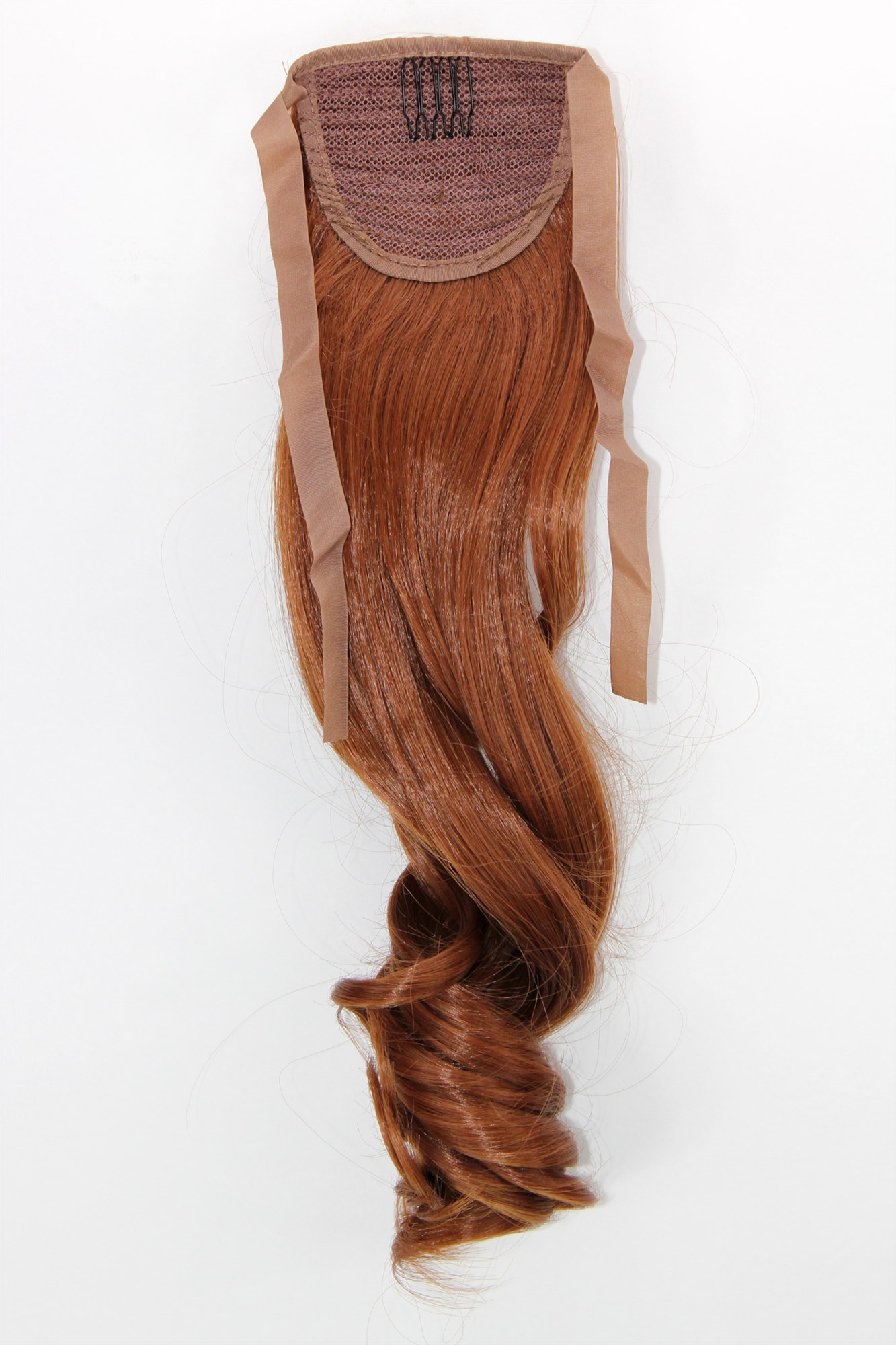 YZF-TC18-30 Hairpiece Pontail Pigtail extension slim light wavy comb and ribbon copper brown, view 2, WIG ME UP: Your Perücken Online Shop Ponytails, reddish brown, wavy, shoulder-length