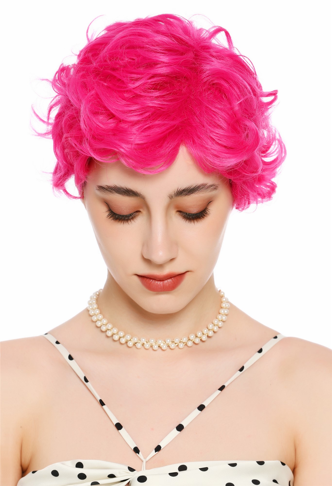 Perücke Damen kurz wild gewellt gelockt Scheitel Pink Rosa VK-70-HTY8D