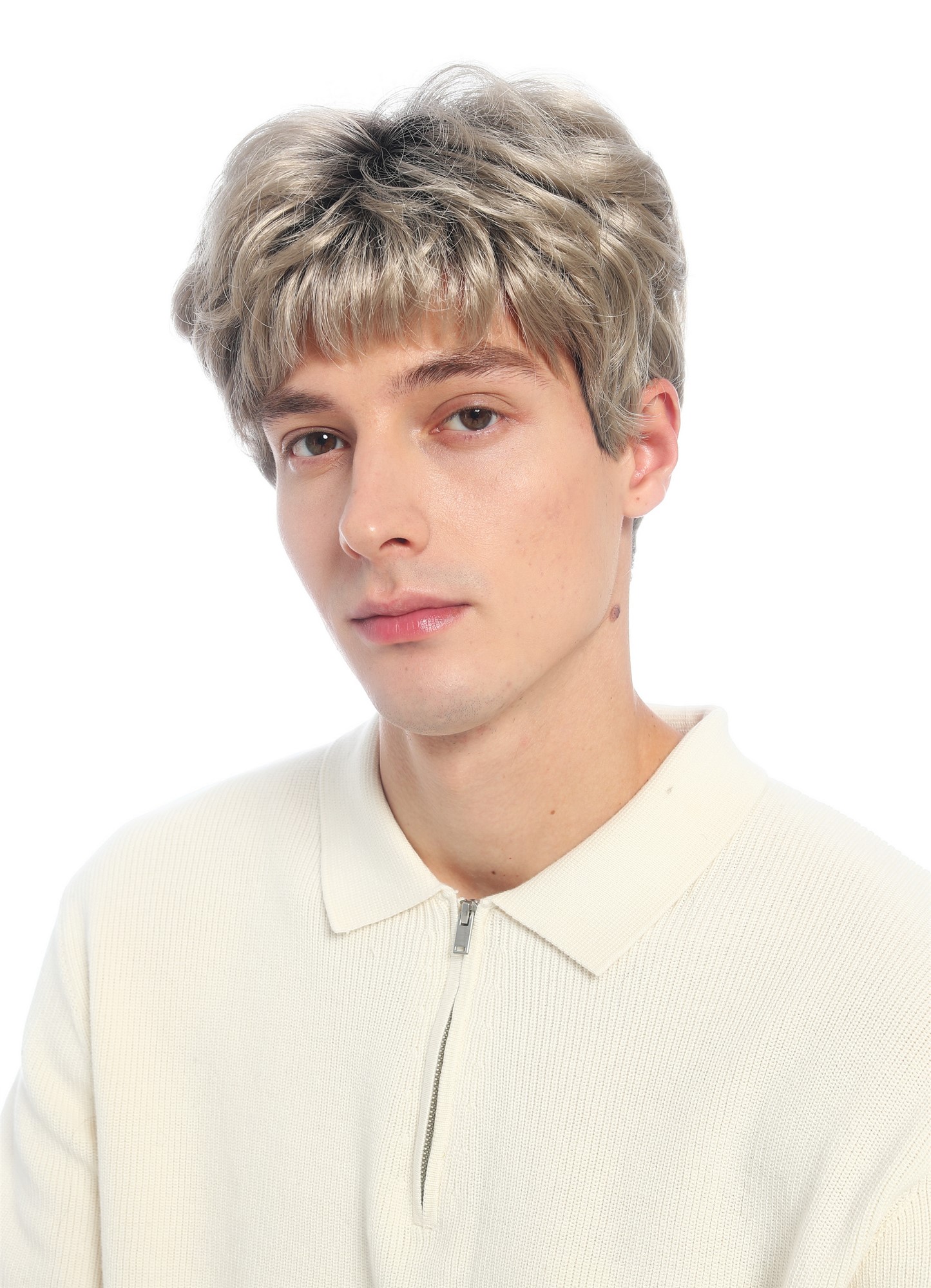 Perücke Damen Herren Frauen kurz androgyn burschikos wellig braun aschblond VK-60-F101YS4