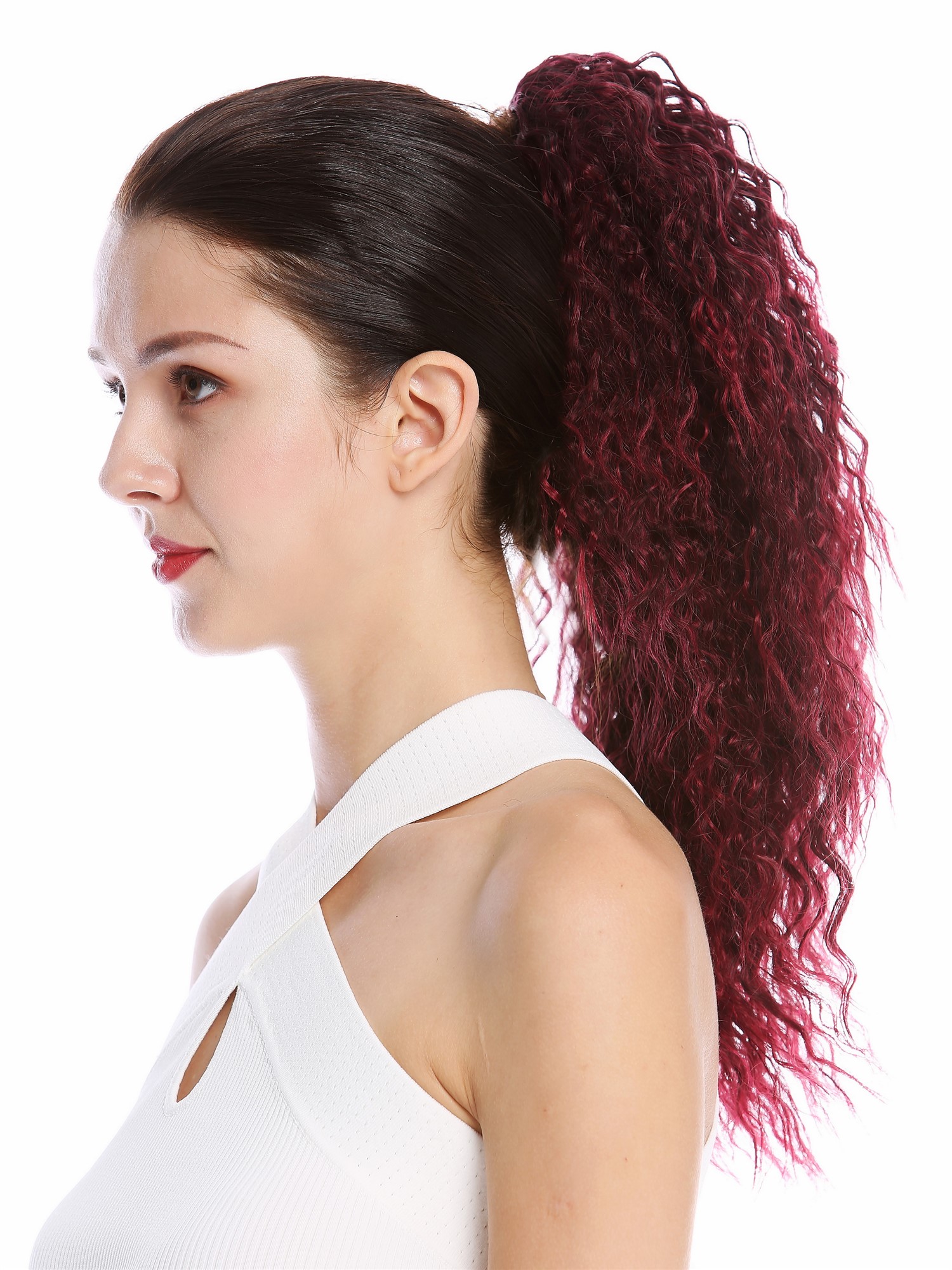 Ponytails, black-red mix, straight, shoulder-length