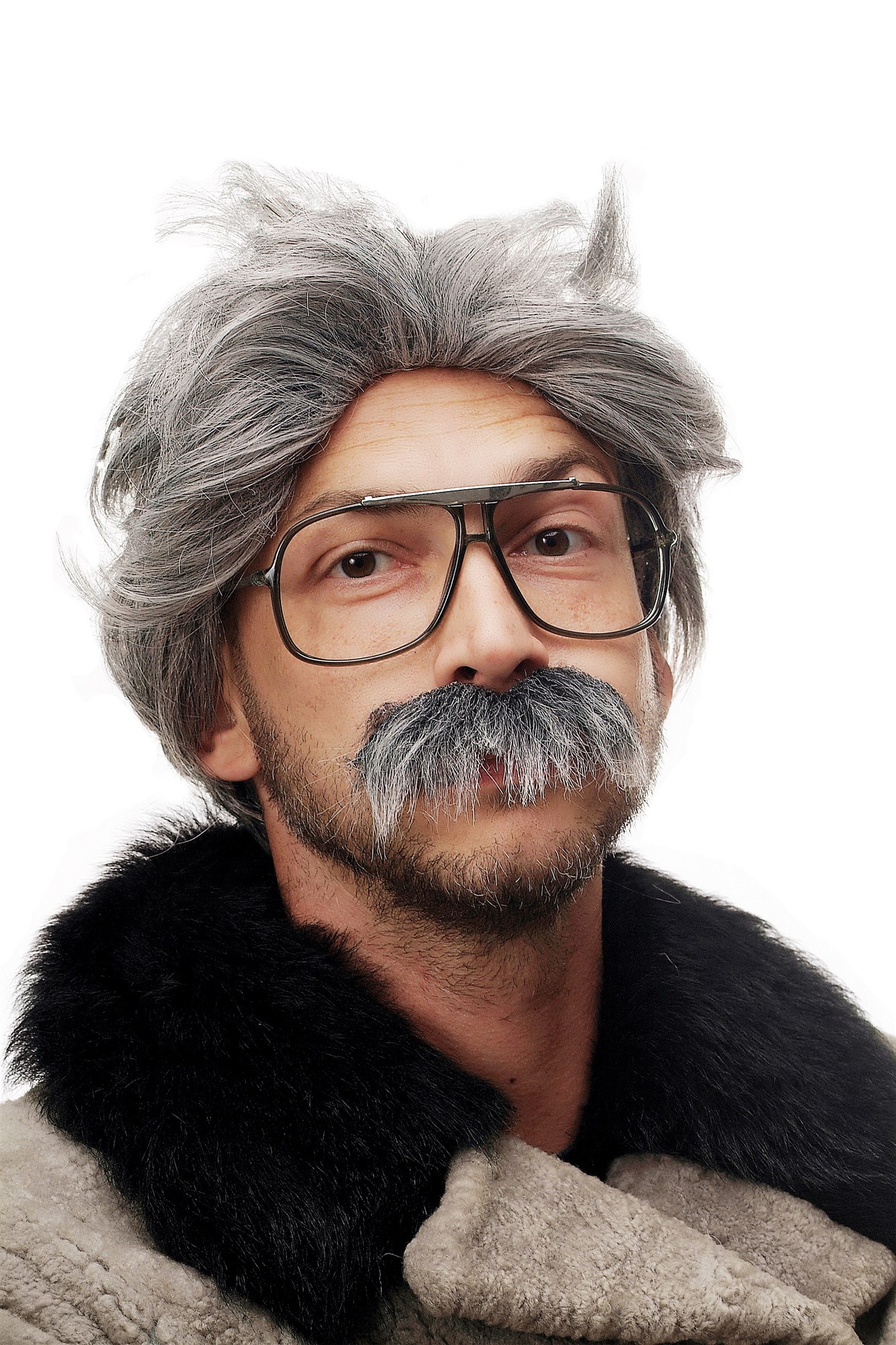Halloween Wig & Mustache Grandpa Grampa Old Professor Mad Scientist grey 4129, front view, WIG ME UP: Your Perücken Online Shop Party Wig, Men, Black, Gray, wavy, short
