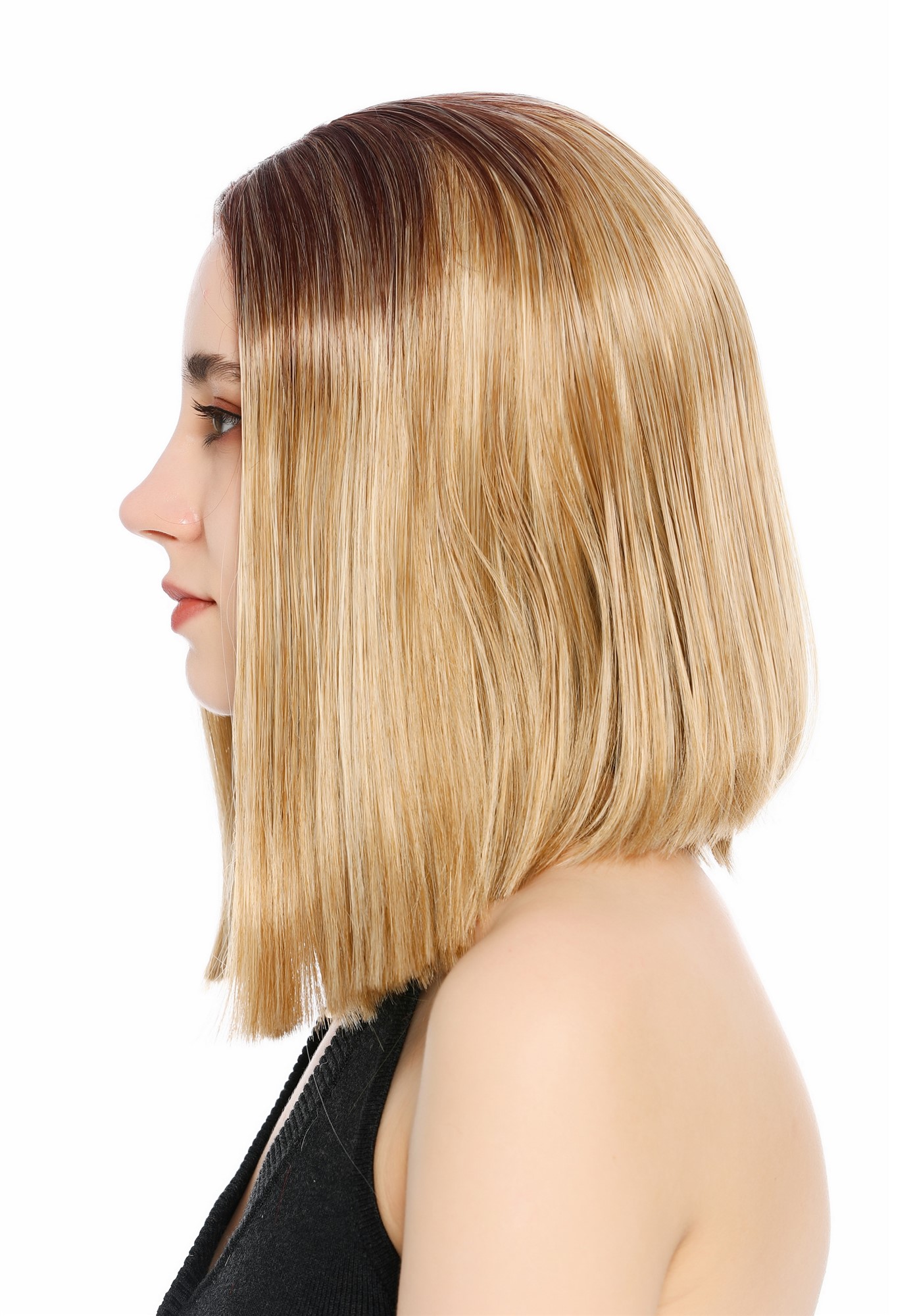 Perücke Damen schulterlang Longbob glatt Mittelscheitelt Ombre Balayage Highlights Rotbraun Blond GFW4029S-27/613+33