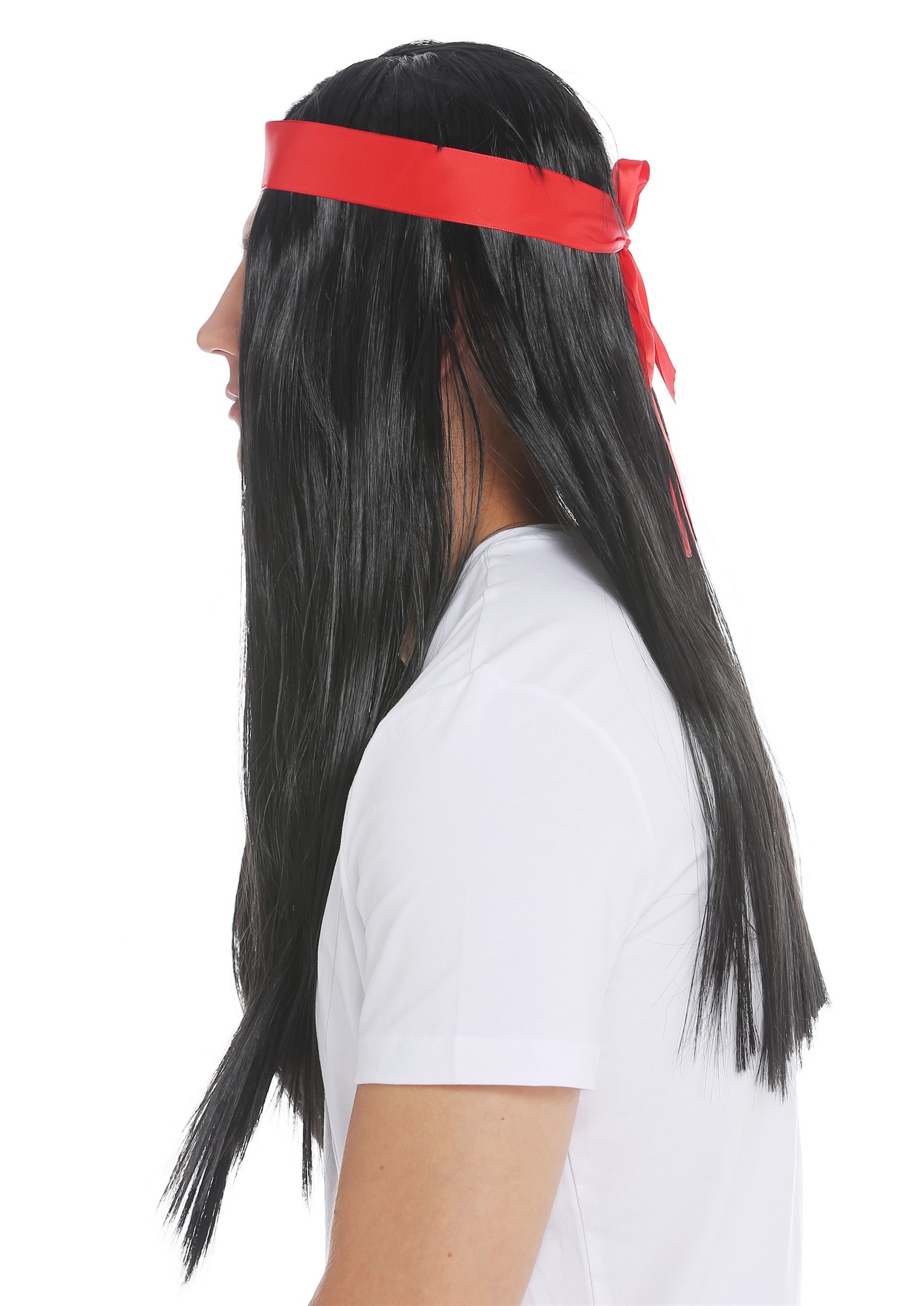 Wig men women 70's Native American black sleek middle parting head band 7093, view 5, WIG ME UP: Your Perücken Online Shop Party Wig, Unisex, pitch black, straight, long