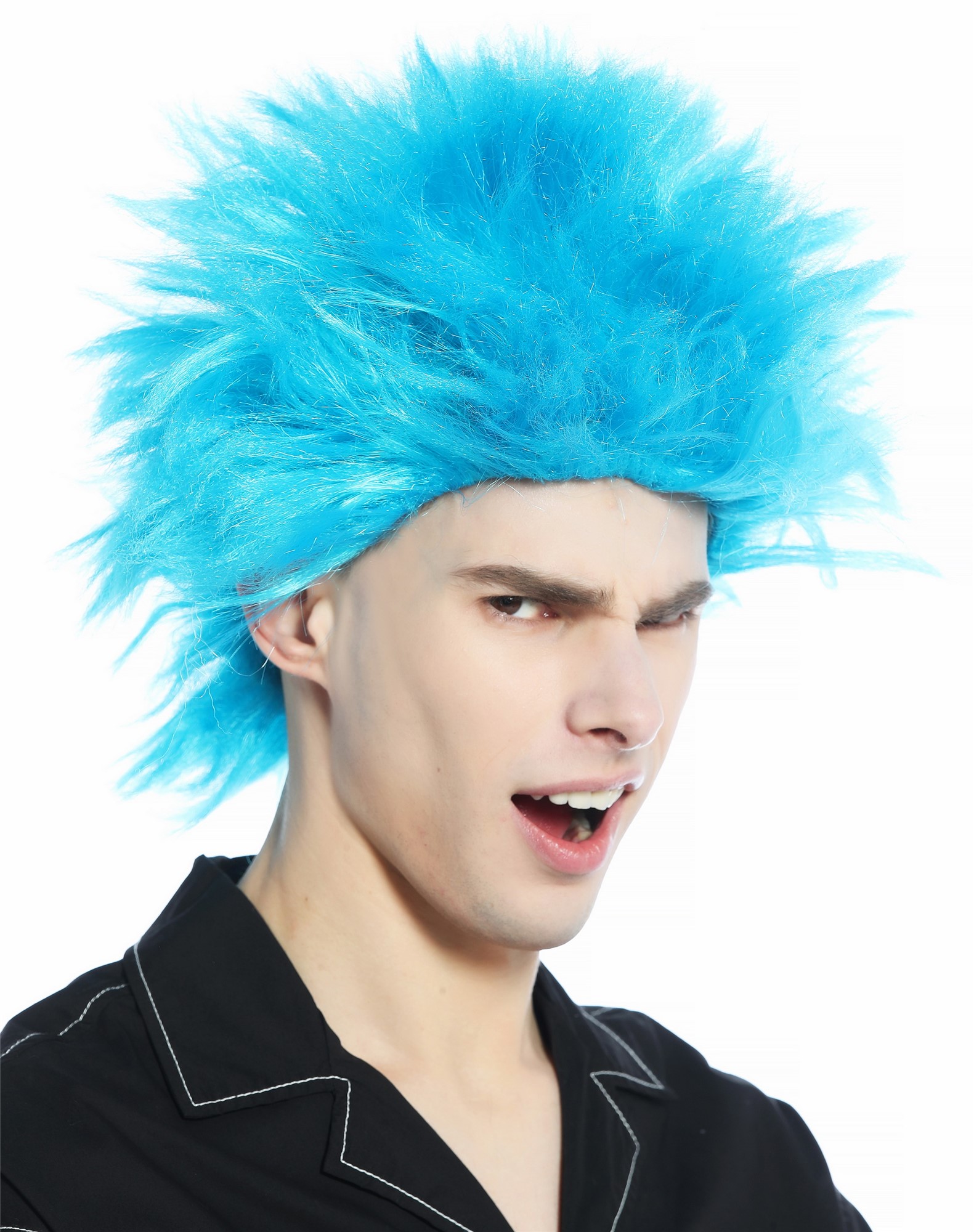 Halloween Carnival wig men women 80s punk waved teased blue CW-030-PC40 , view 5, WIG ME UP: Your Perücken Online Shop Party Wig, Unisex, Blue, wavy, short