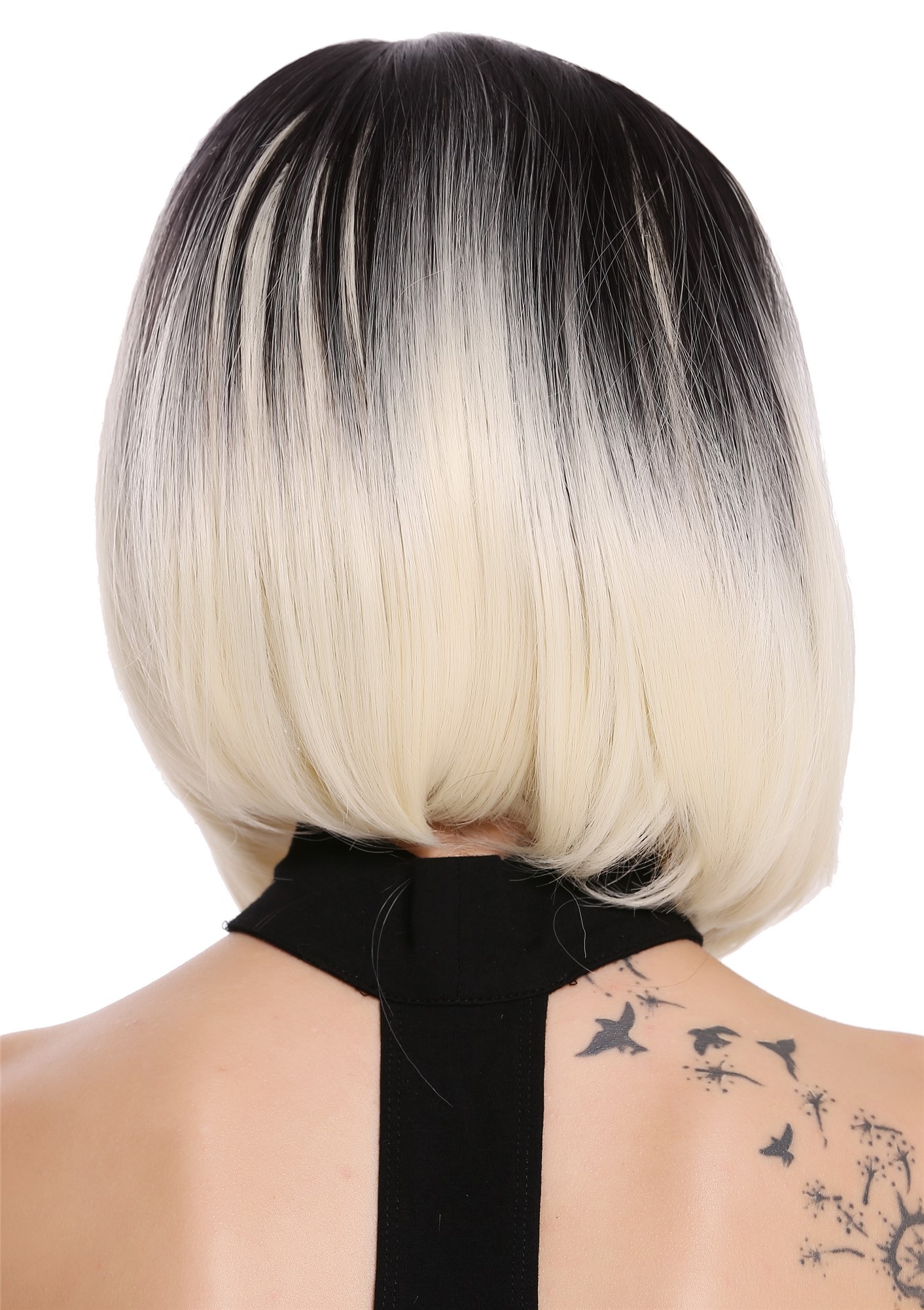 hochwertige Qualitätsperücken, Perücke Bob Longbob Ombre Schwarz Platinblond Mittelscheitel ZM-1691-613R1B, Ansicht 2, WIG ME UP: Ihr Perücken Online Shop glatte Tressen-Perücke mit Kopfhaut-Imitat Schwarz-Platinblond-Mix kurze Haare für Damen