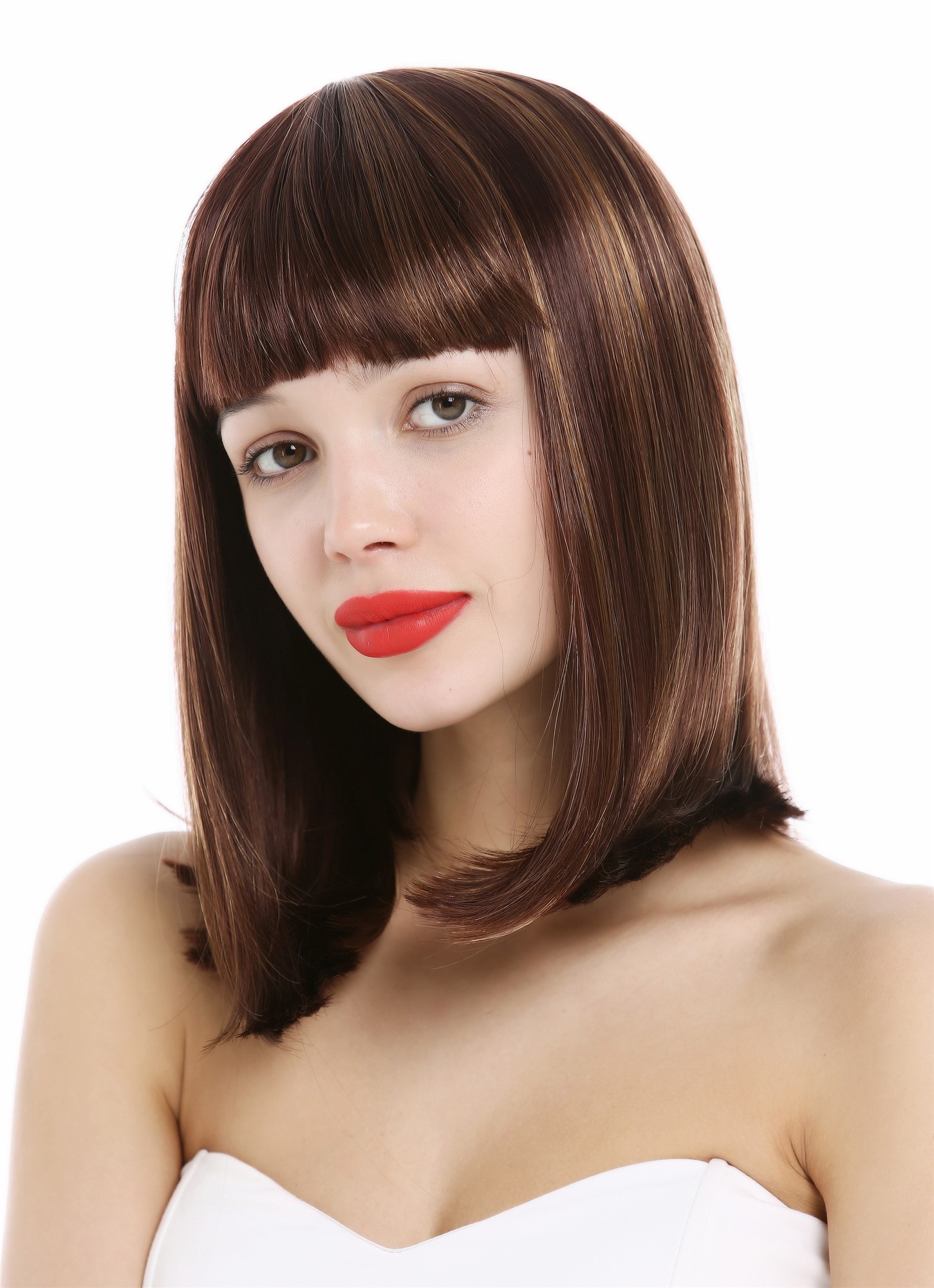 Longbob lady wig sleek femme fatale clavi cut bangs auburn streaked blond VK-39 , view 6, WIG ME UP: Your Perücken Online Shop Quality Wigs, Ladies, brown-blonde mix, straight, shoulder-length