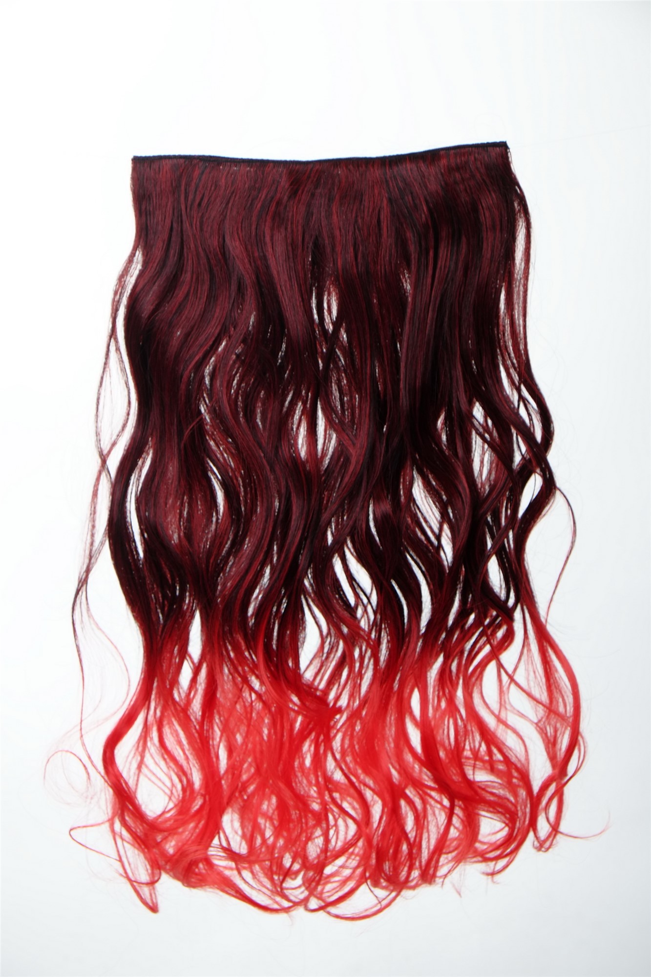 5 Clip-In Extension lockig Ombre Tiefschwarz-Feuerrot-Mix YZF-3180P-1/113, Vorderansicht, WIG ME UP: Ihr Perücken Online Shop wellige Halbperücke Tiefschwarz-Feuerrot-Mix 50 cm lang