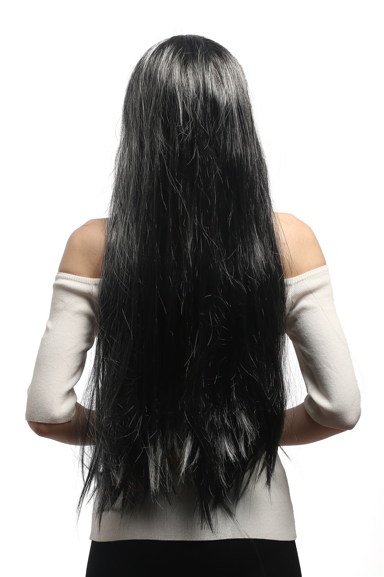 Lady Man Wig extremely long straight black grey Vampire Witch Metalhead 6063, view 3, WIG ME UP: Your Perücken Online Shop Party Wig, Unisex, Grey, straight, very long