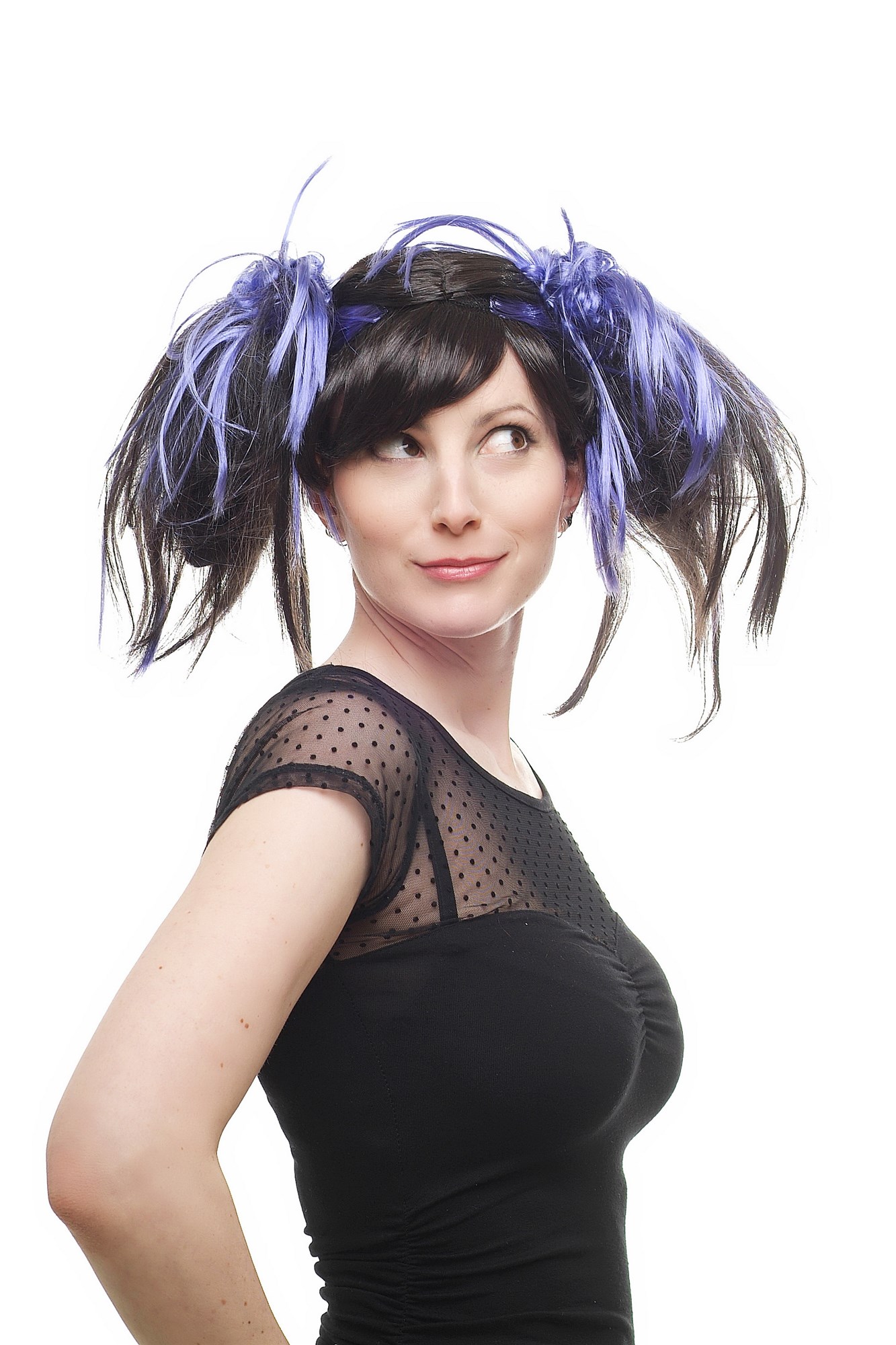 Party/Fancy Dress Lady WIG black naughty stiff colourful pigtails sexy bangs Anime Gothic Lolita, front view, WIG ME UP: Your Perücken Online Shop Party Wig, Ladies, Black, wavy, shoulder-length