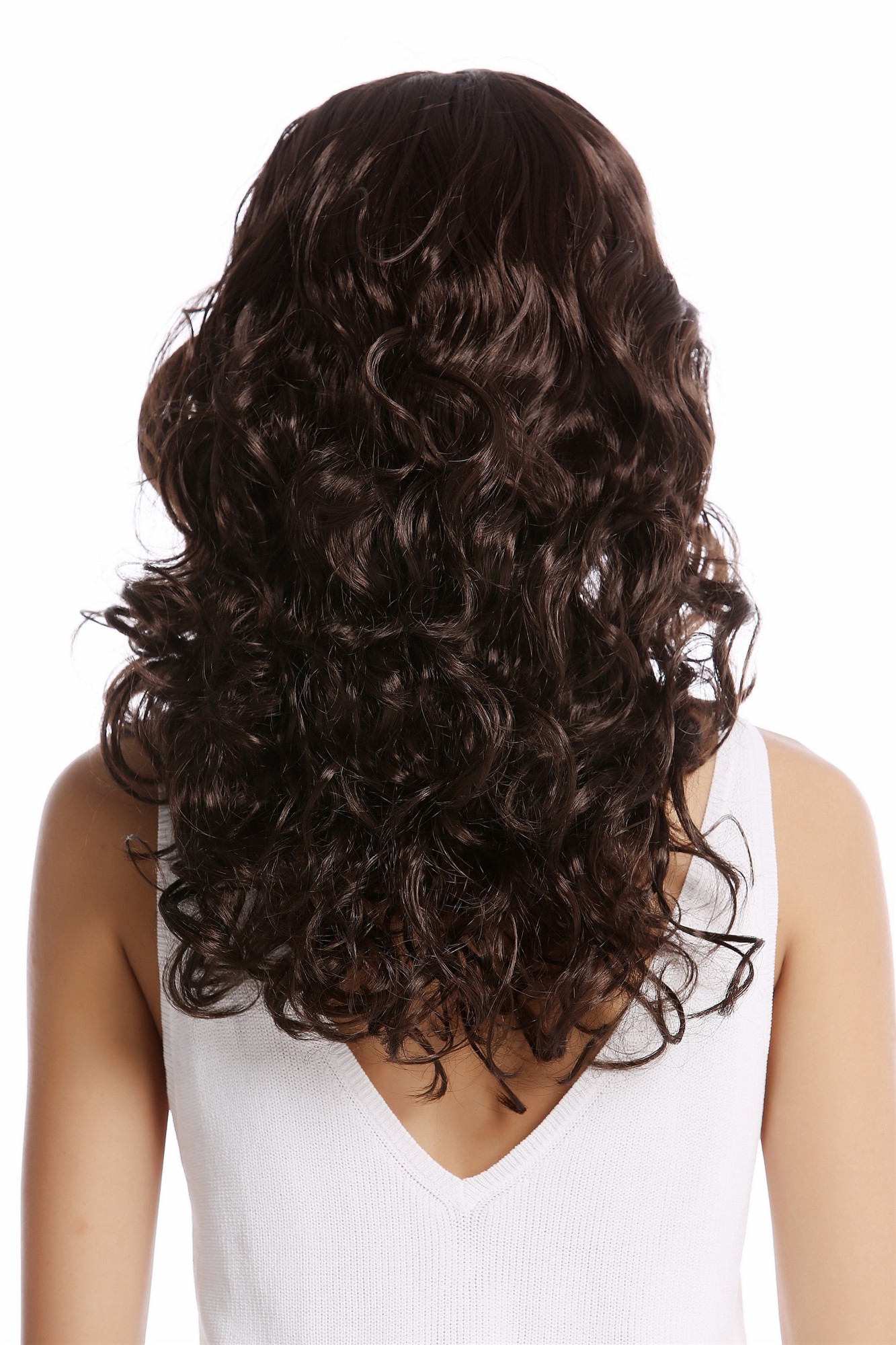 günstige Party Perücke, Perücke Locken Pony Volumen Dunkelbraun XH-083-ZA2, Ansicht 3, WIG ME UP: Ihr Perücken Online Shop lockige Party Perücke Braun lange Haare für Damen
