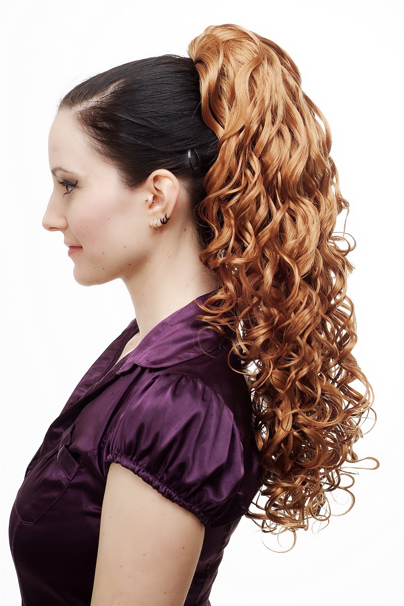 hochwertiges Voluminös wallendes Haarteil lockig und sehr lang Zopf Kupferblond N310-27C, Ansicht 4, WIG ME UP: Ihr Perücken Online Shop lockiges Zopf-Haarteil Kupferblond 60 cm lang