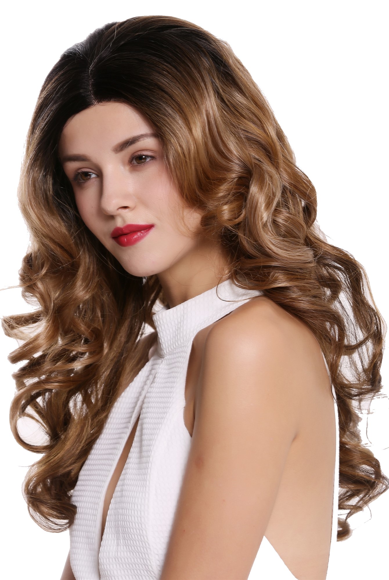 hochwertige Qualitätsperücken, Perücke Lace-Front Teil-Mono Lang Locken Ombre Braun Blond DW2606-MF-47-OF27-30-613, Ansicht 3, WIG ME UP: Ihr Perücken Online Shop lockige Tressen-Perücke mit Teil-Mono Oberkopf, Front-Lace, Voll-Mono Erdbeerblond-Kupferbraun-Platinblond-Samtschwarz-Mix lange Haare für Damen