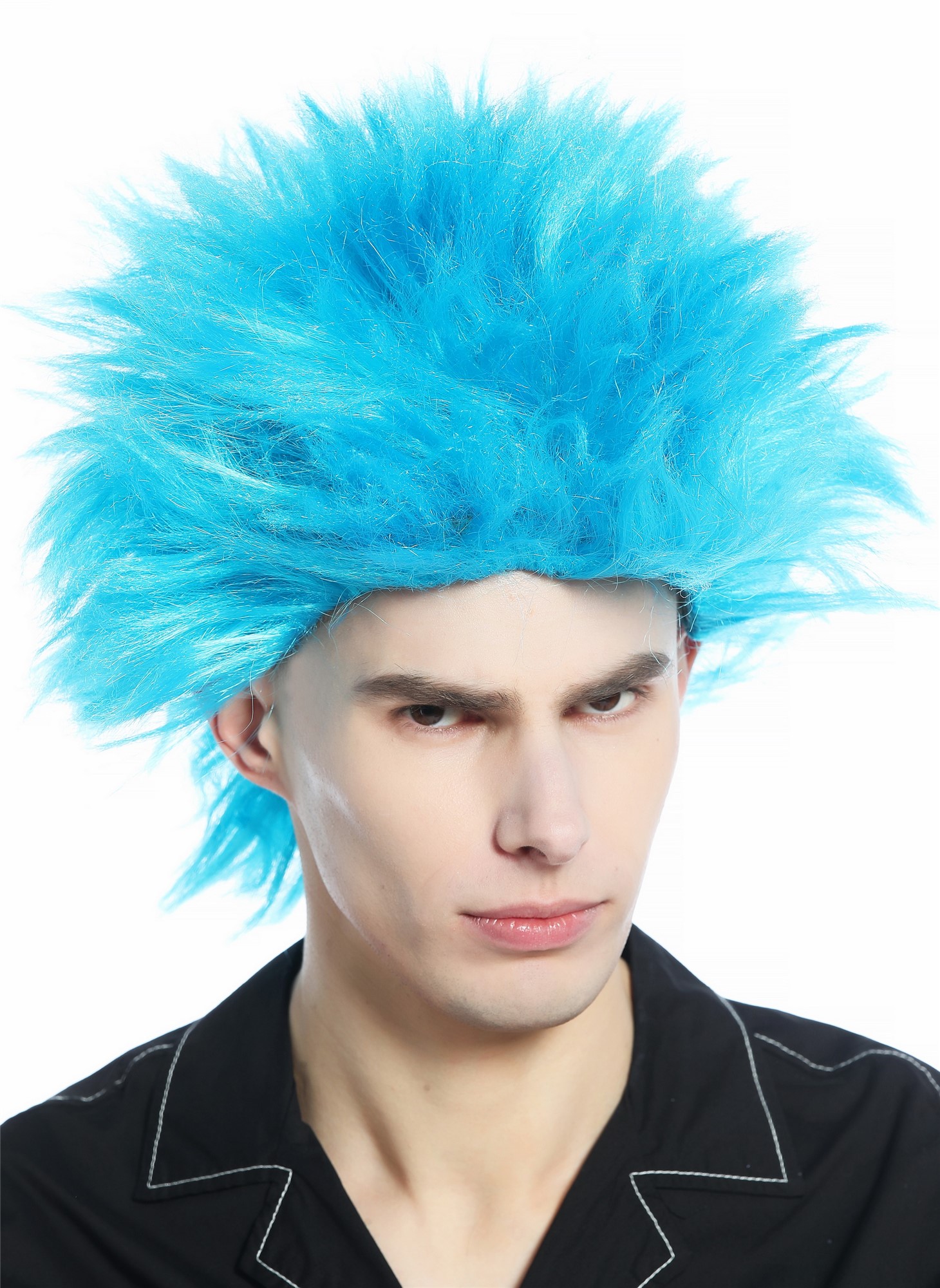 Halloween Carnival wig men women 80s punk waved teased blue CW-030-PC40 , front view, WIG ME UP: Your Perücken Online Shop Party Wig, Unisex, Blue, wavy, short