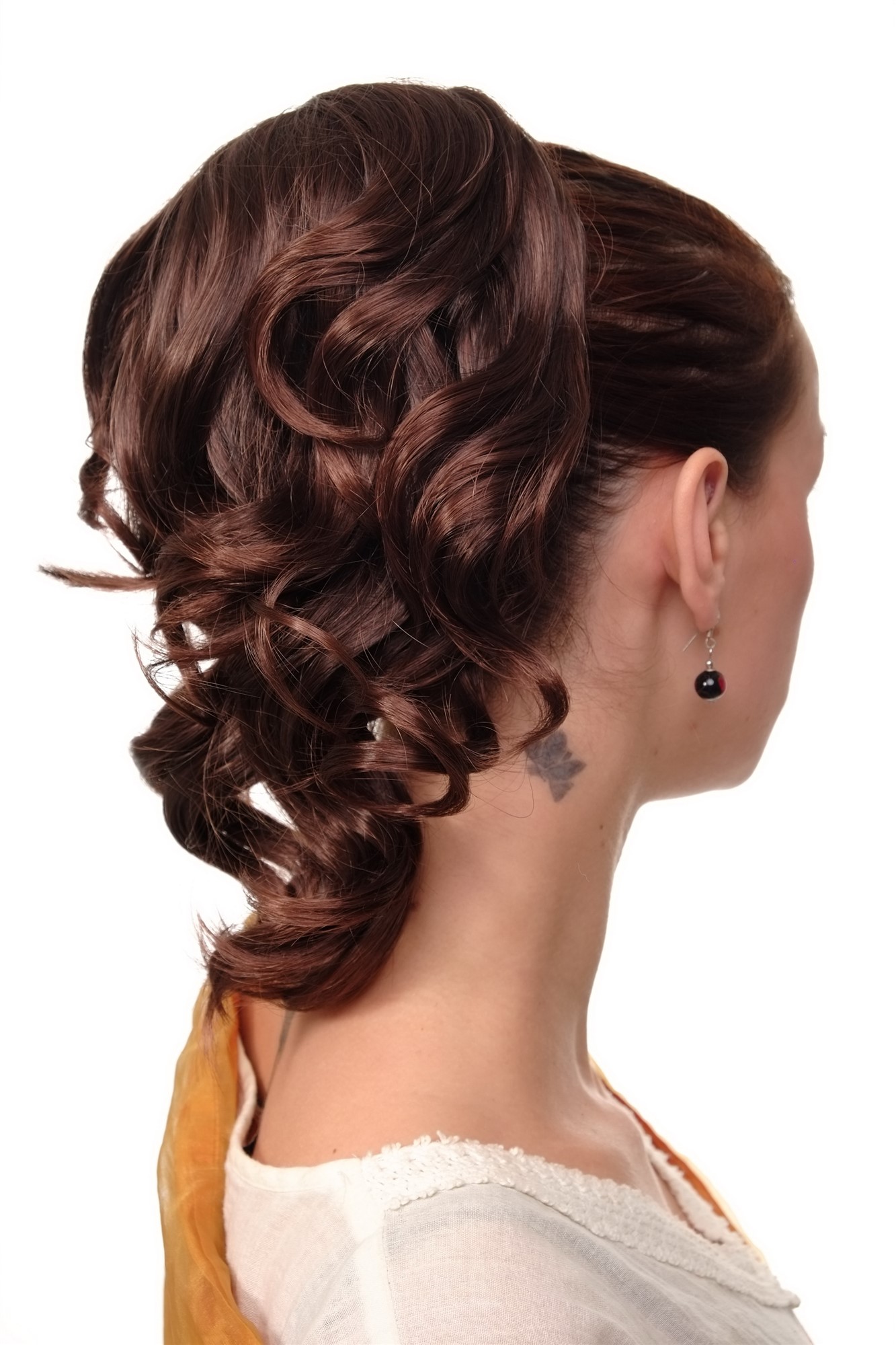 hochwertiges Haarteil gewellt halblang 1 Kamm + Gummizug Kastanie Modell: JL-3023, Vorderansicht, WIG ME UP: Ihr Perücken Online Shop welliges Zopf-Haarteil Kastanie 35 cm lang