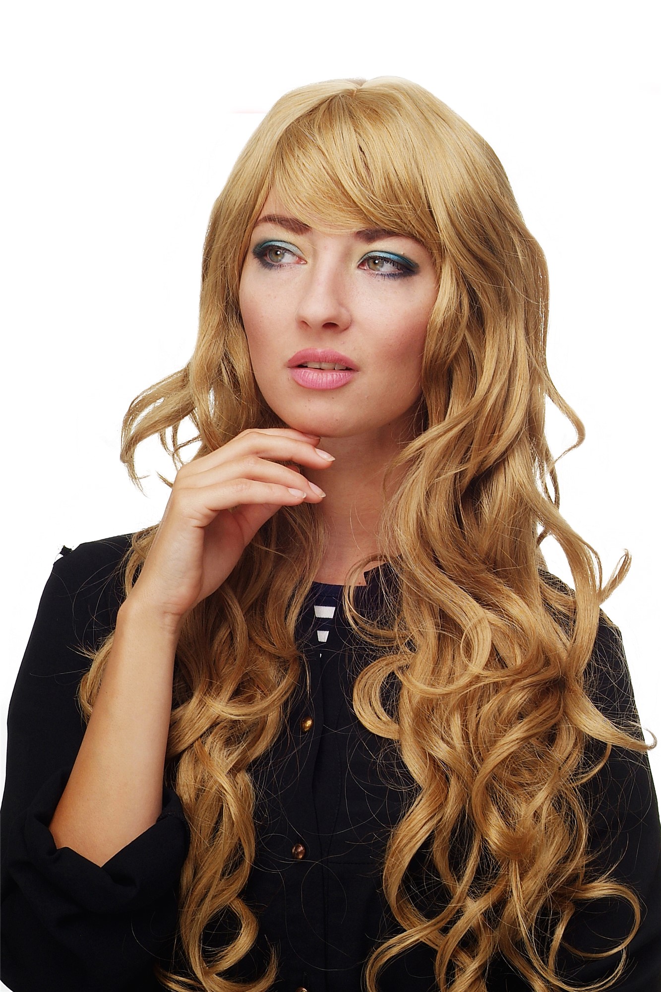 hochwertige Qualitätsperücken, Perücke lang wallendes Haar wellig leicht lockig Goldblond Blond 9204S-24B, Vorderansicht, WIG ME UP: Ihr Perücken Online Shop lockige Tressen-Perücke mit Kopfhaut-Imitat Goldblond lange Haare für Damen