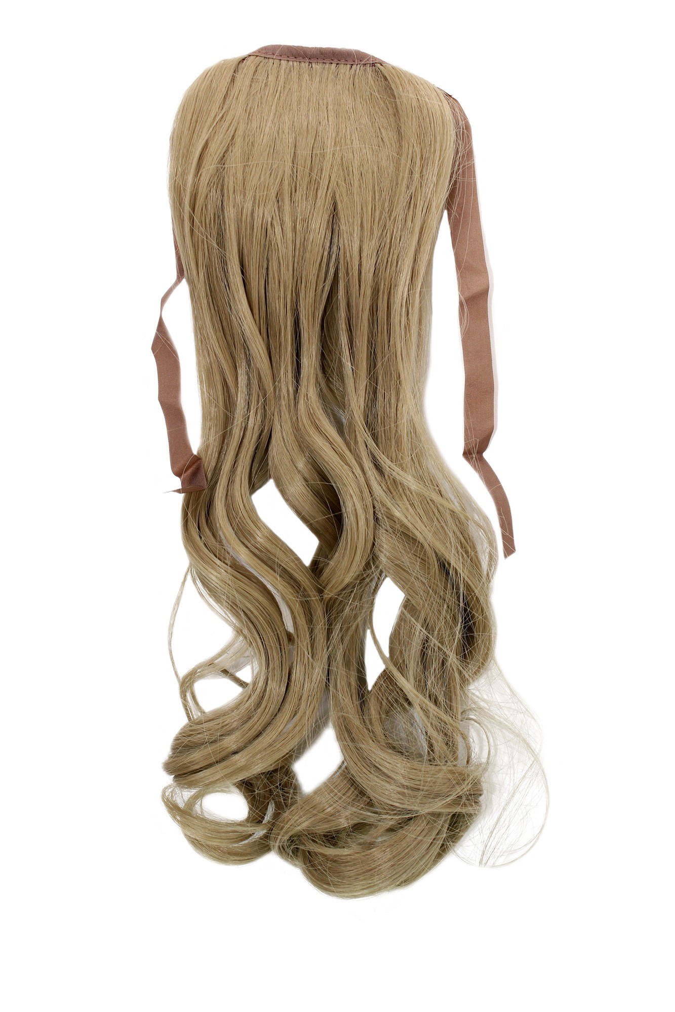 YZF-TC18-24 Hairpiece Pontail Pigtail extension slim light wavy comb and ribbon light ash blond 18", front view, WIG ME UP: Your Perücken Online Shop Ponytails, light ash blonde, wavy, shoulder-length