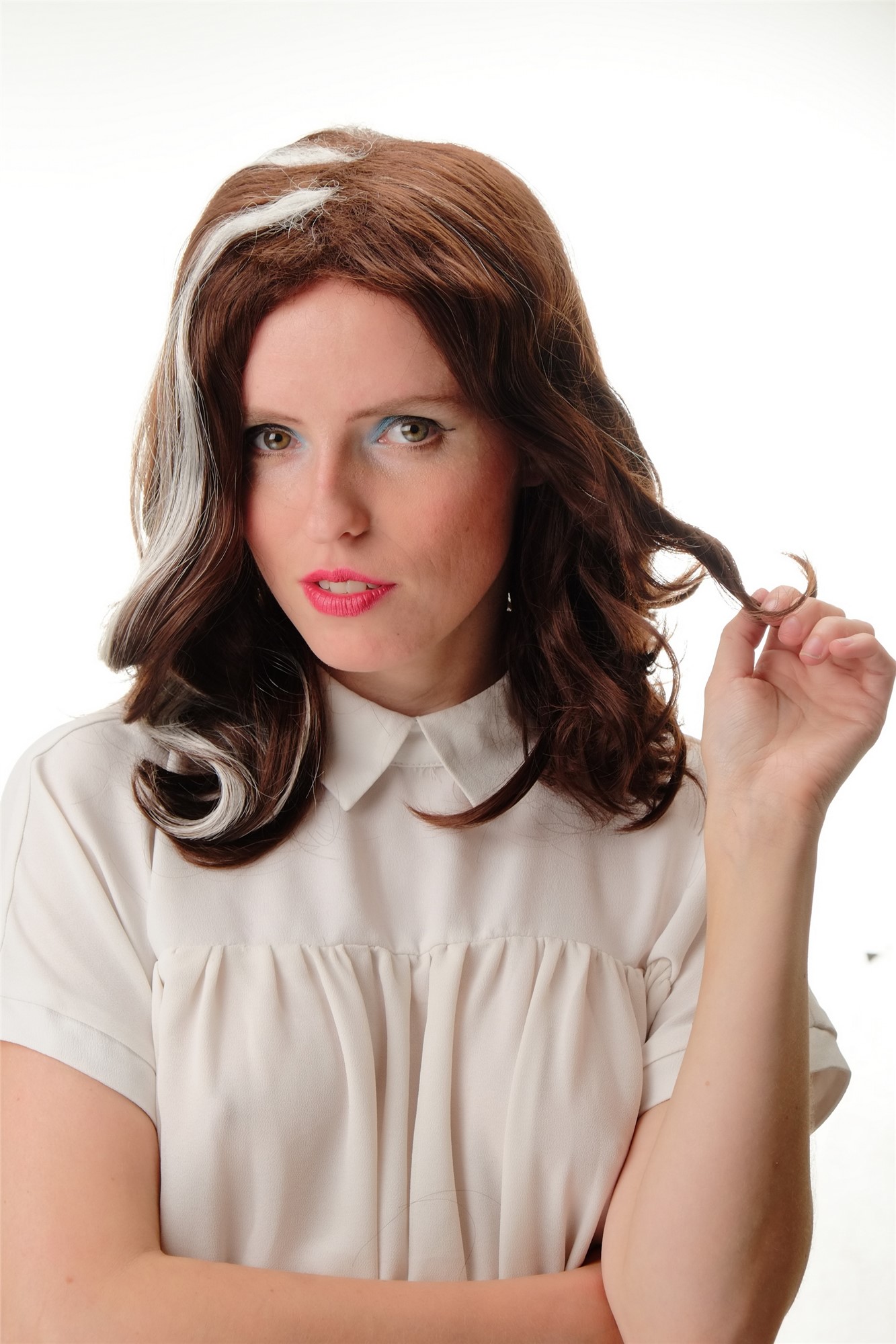Lady wig wavy medium length middle parting mahogany streaked white blond GFW2469, view 2, WIG ME UP: Your Perücken Online Shop Quality Wigs, Ladies, chestnut brown-platinum blonde mix, wavy, shoulder-length