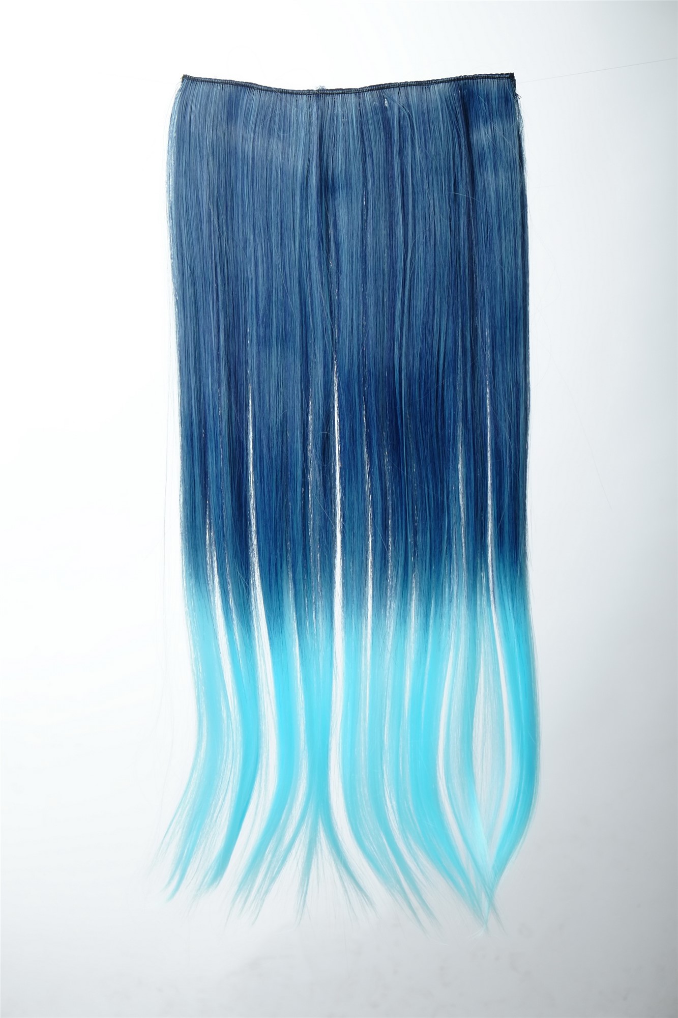 YZF-3179P-T4027TTF2513 Hairpiece Halfwig (half wig) 5 Microclip Clip-In Extension wide full back of head long straight two extreme bright colours mix neon blue aquamarine 23", front view, WIG ME UP: Your Perücken Online Shop Halfwig, navy blue-neon blue mix, straight, long