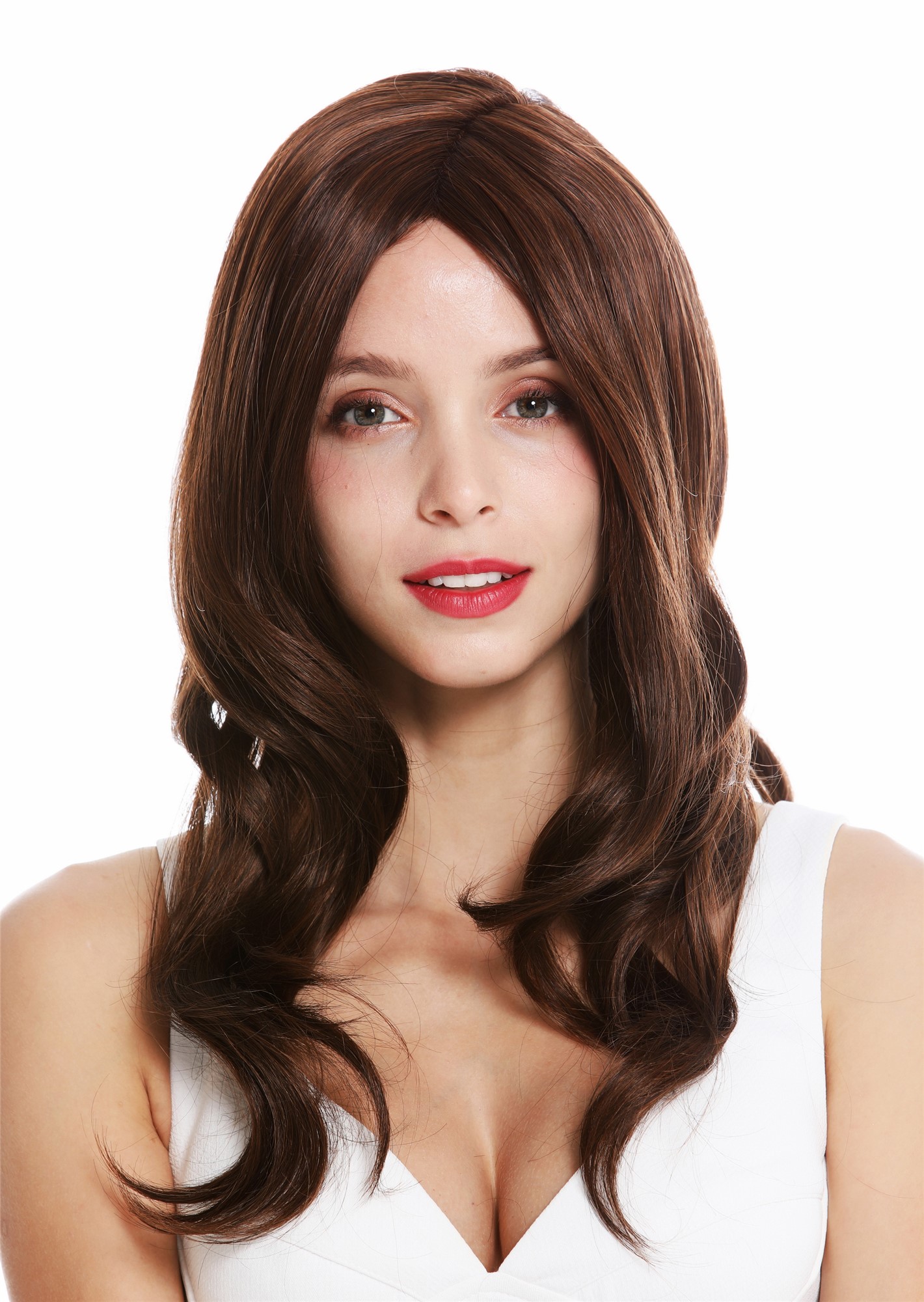 Women's wig lady long wavy voluminous mono parting chestnut brown mix QLS18710, front view, WIG ME UP: Your Perücken Online Shop Quality Wigs, Ladies, brown mix, wavy, long