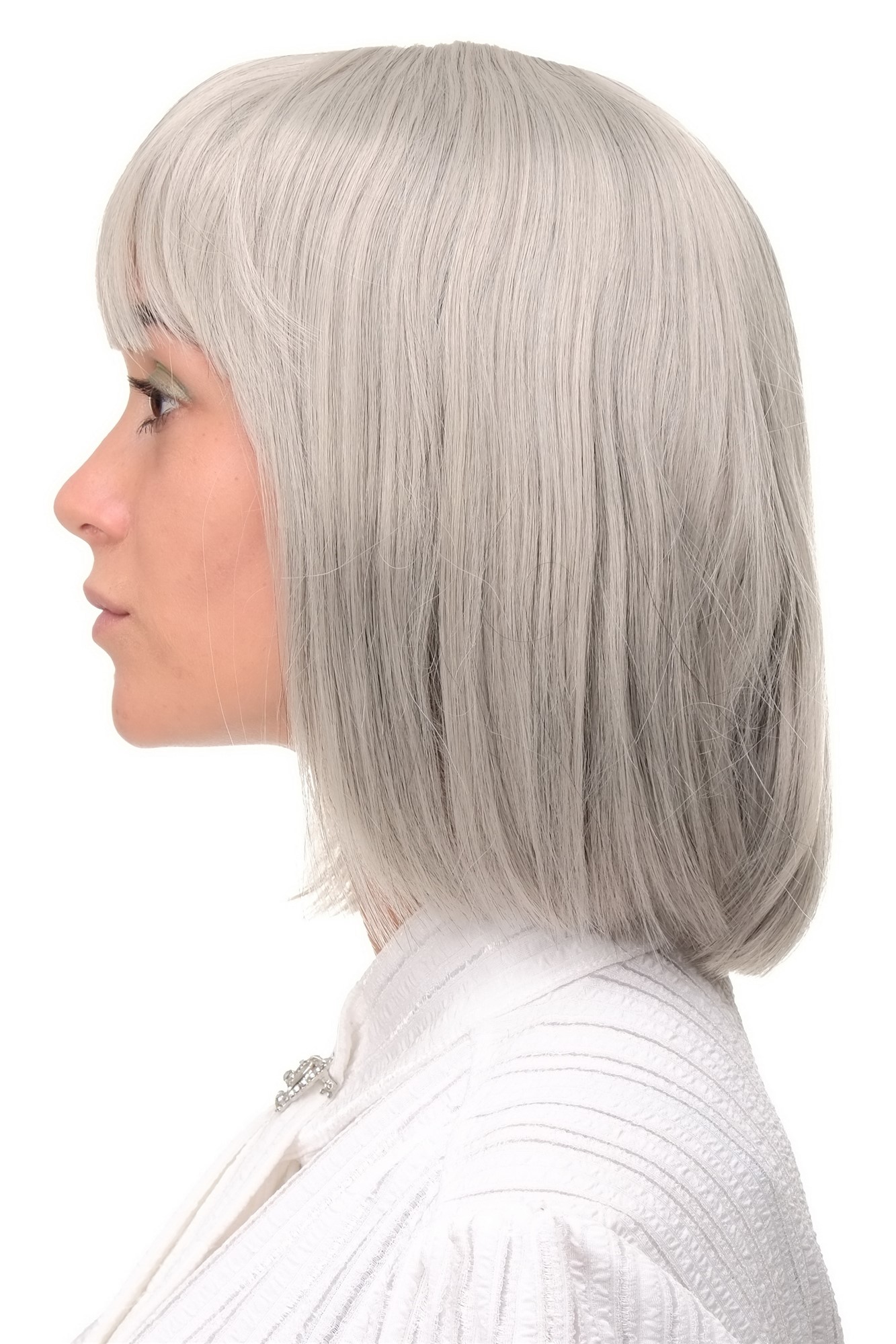 hochwertige Qualitätsperücken, Perücke Damen Bobfrisur Long Bob Pony glatt grau 7803-51, Ansicht 2, WIG ME UP: Ihr Perücken Online Shop glatte Tressen-Perücke mit Kopfhaut-Imitat Grau kurze Haare für Damen