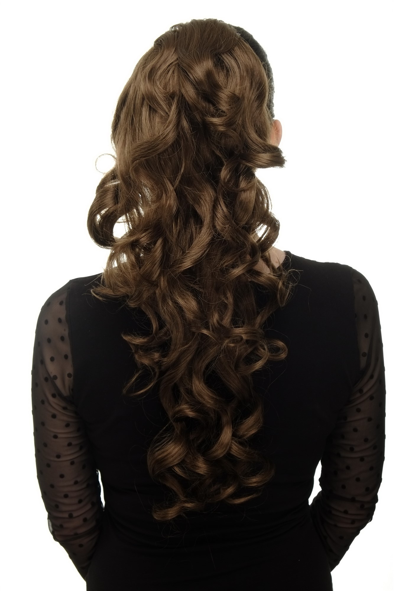 Hairpiece PONYTAIL with combs and elastic draw string curly voluminous very long golden brown 23 ", front view, WIG ME UP: Your Perücken Online Shop Ponytails, golden brown, curled, long