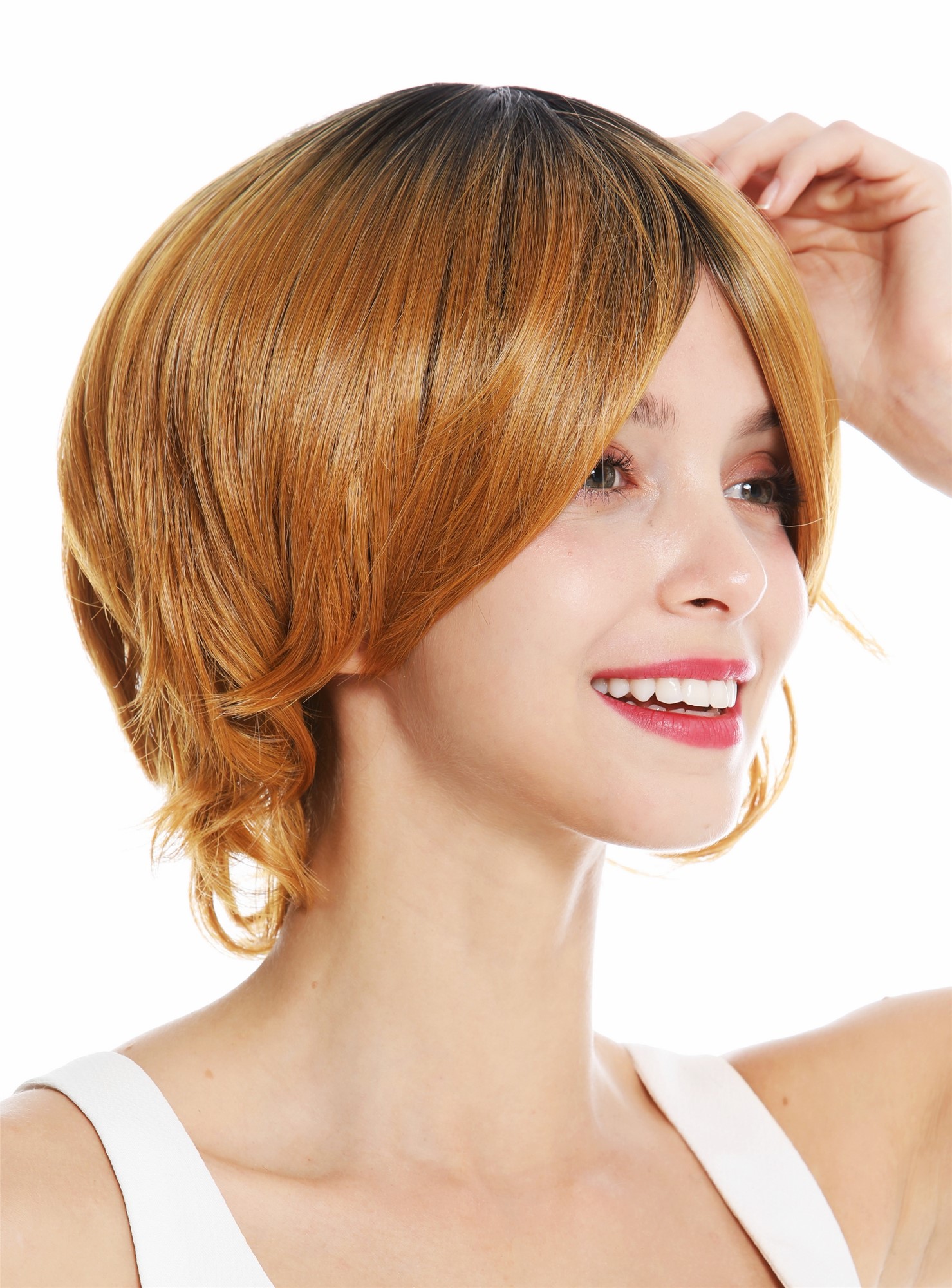 Lady wig cheeky short voluminous parting ombre mix black copper blonde RGF-6250A, view 2, WIG ME UP: Your Perücken Online Shop Quality Wigs, Ladies, blonde-black mix, straight, short