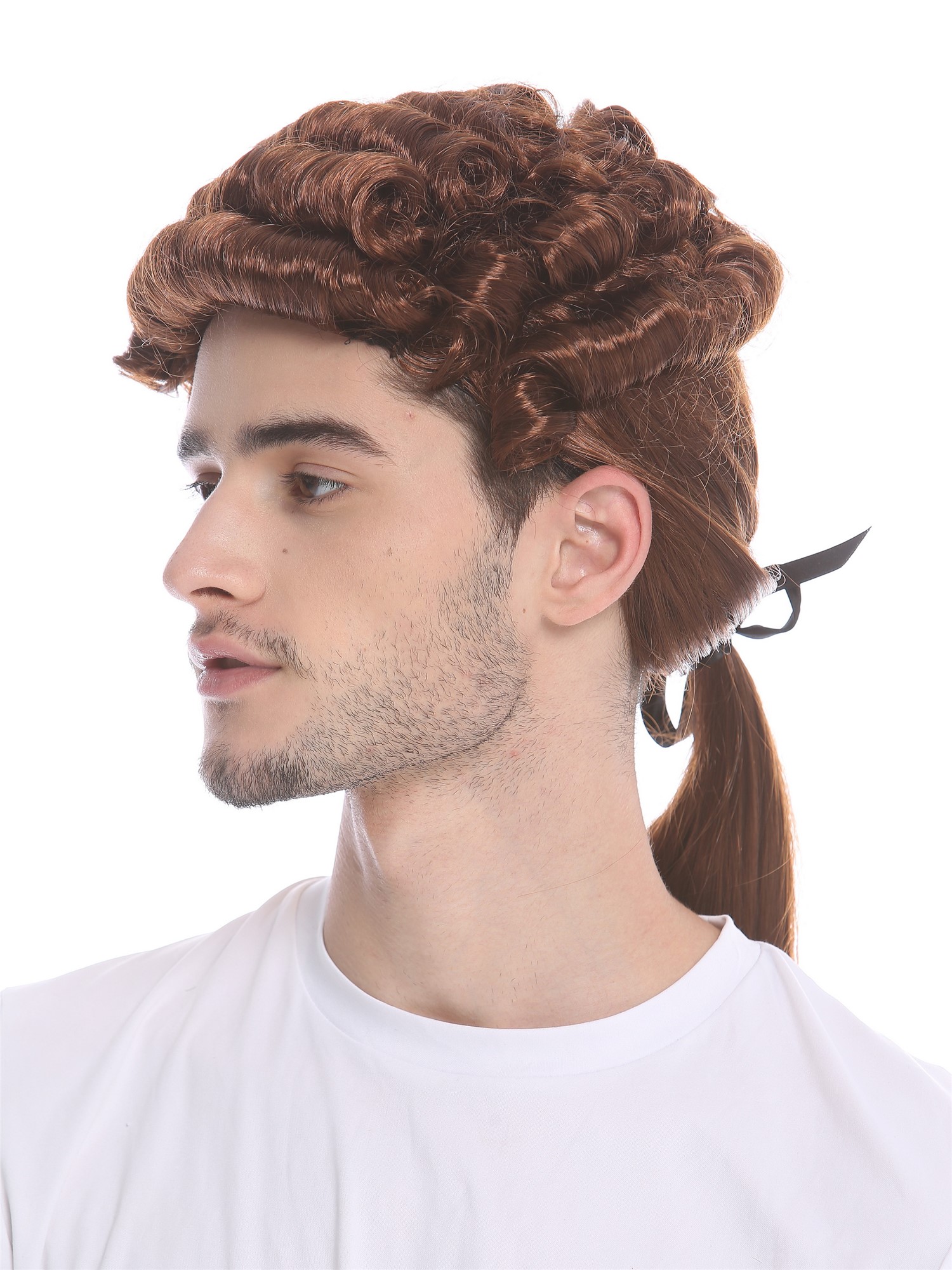 günstige Party Perücke, Barocke Herren Perücke Edelmann Dichter Zopf Mahagoni DH1126-P33, Vorderansicht, WIG ME UP: Ihr Perücken Online Shop lockige Party Perücke Braun schulterlange Haare für Herren