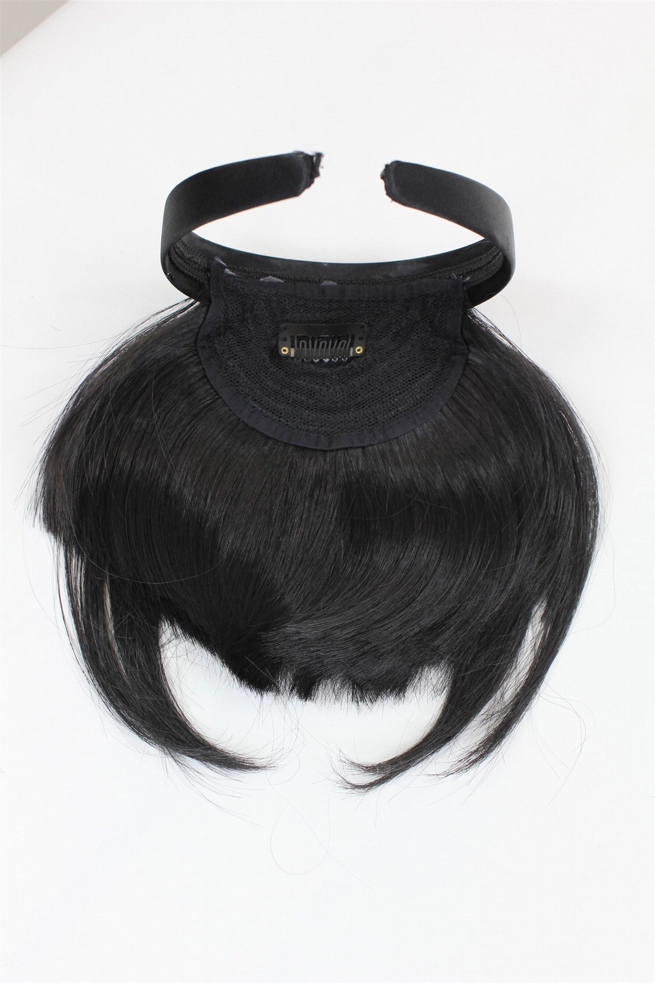 Hair Piece Clip in Bangs Fringe with hair circlet long framing strands HIGH  synthetic BLACK, view 4, WIG ME UP: Your Perücken Online Shop Clip-In Bang, velvet black, straight, short