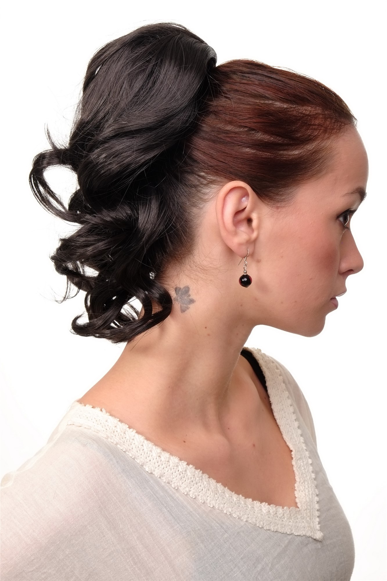 hochwertiges Haarteil gewellt halblang 1 Kamm + Gummizug Dunkelbraun Modell: JL-3023, Ansicht 3, WIG ME UP: Ihr Perücken Online Shop welliges Zopf-Haarteil Dunkelbraun 35 cm lang