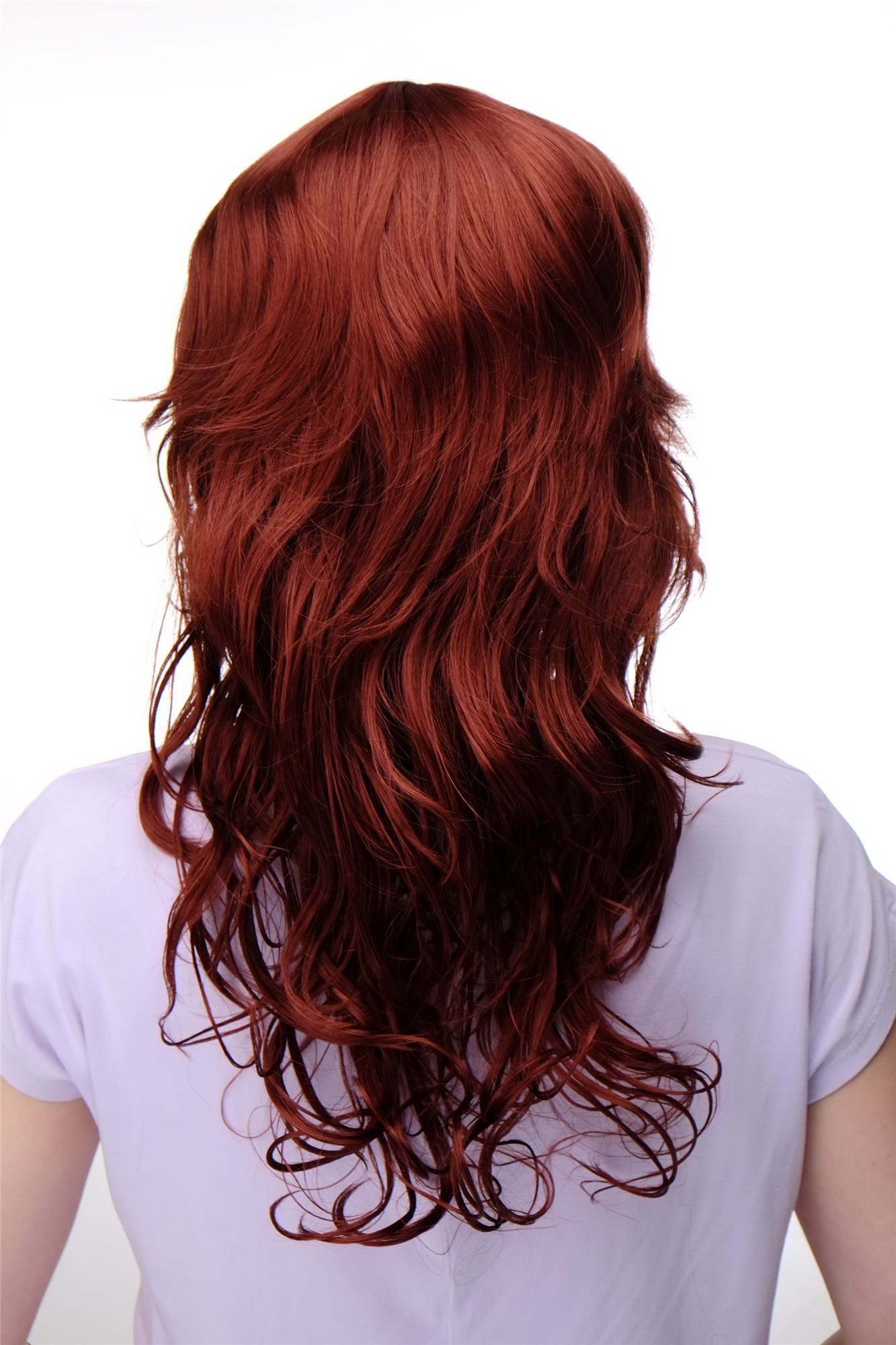 Lady  Wig long wavy and curly ends long fringe (for side parting) dark copper red 22", view 4, WIG ME UP: Your Perücken Online Shop Quality Wigs, Ladies, copper, wavy, long