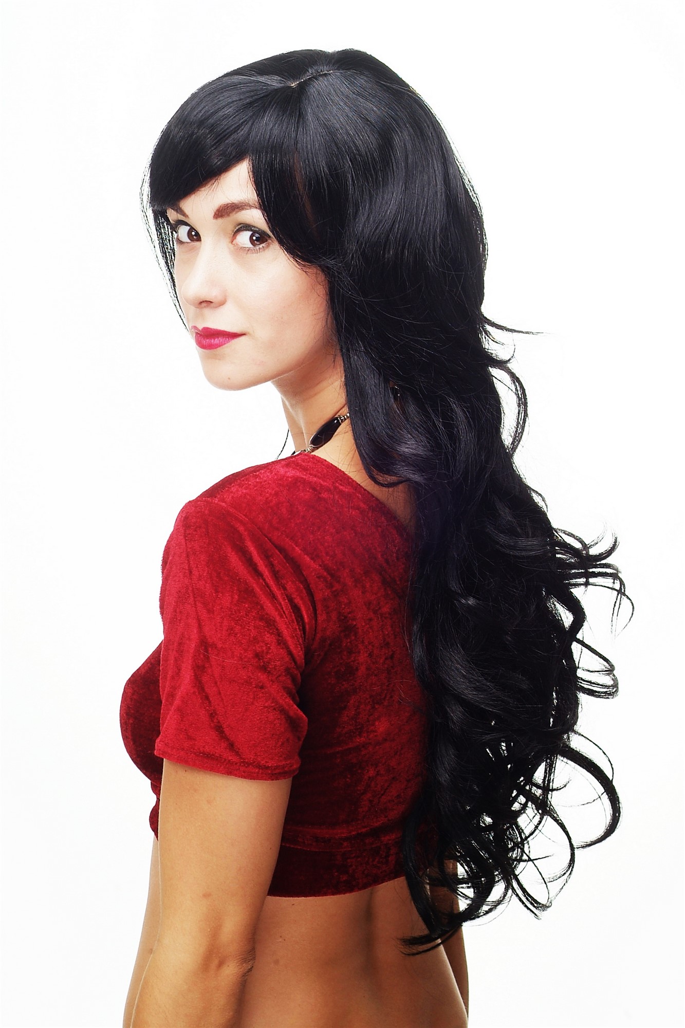 hochwertige Qualitätsperücken, Perücke lang wallendes Haar wellig leicht lockig schwarz 9204S-1, Ansicht 2, WIG ME UP: Ihr Perücken Online Shop lockige Tressen-Perücke mit Kopfhaut-Imitat Schwarz lange Haare für Damen