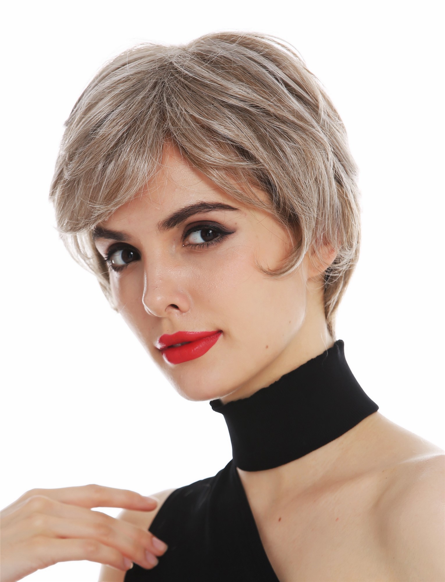 Lady wig monofilament short light brown silver blonde highlights DW2439-MT, front view, WIG ME UP: Your Perücken Online Shop Quality Wigs, Ladies, blonde-brown mix, straight, short
