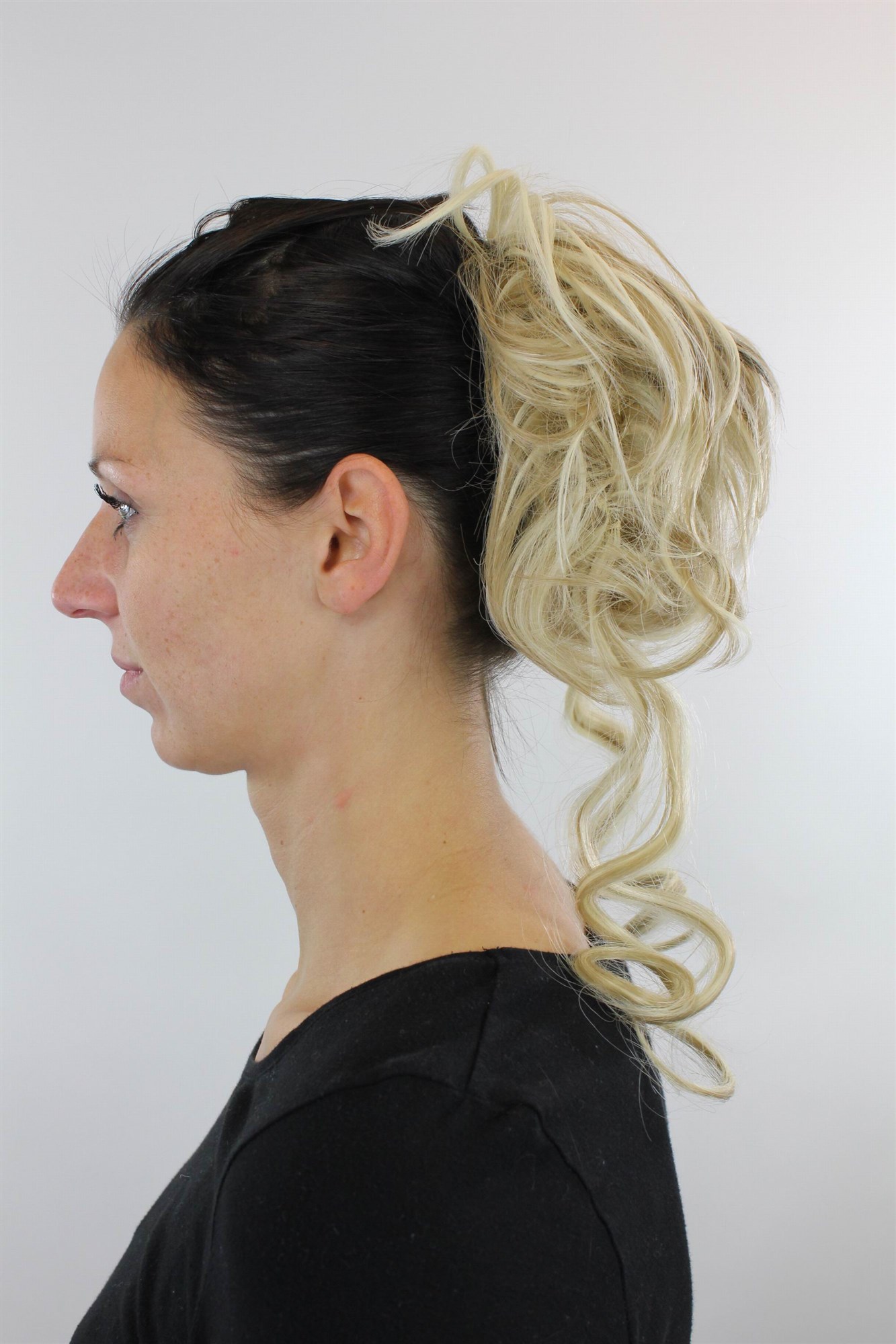Hair Piece baroque voluminous wild curled scrunchy comb ash blond mix YZF-3072HT, view 4, WIG ME UP: Your Perücken Online Shop Ponytails, blond mix, curled, shoulder-length