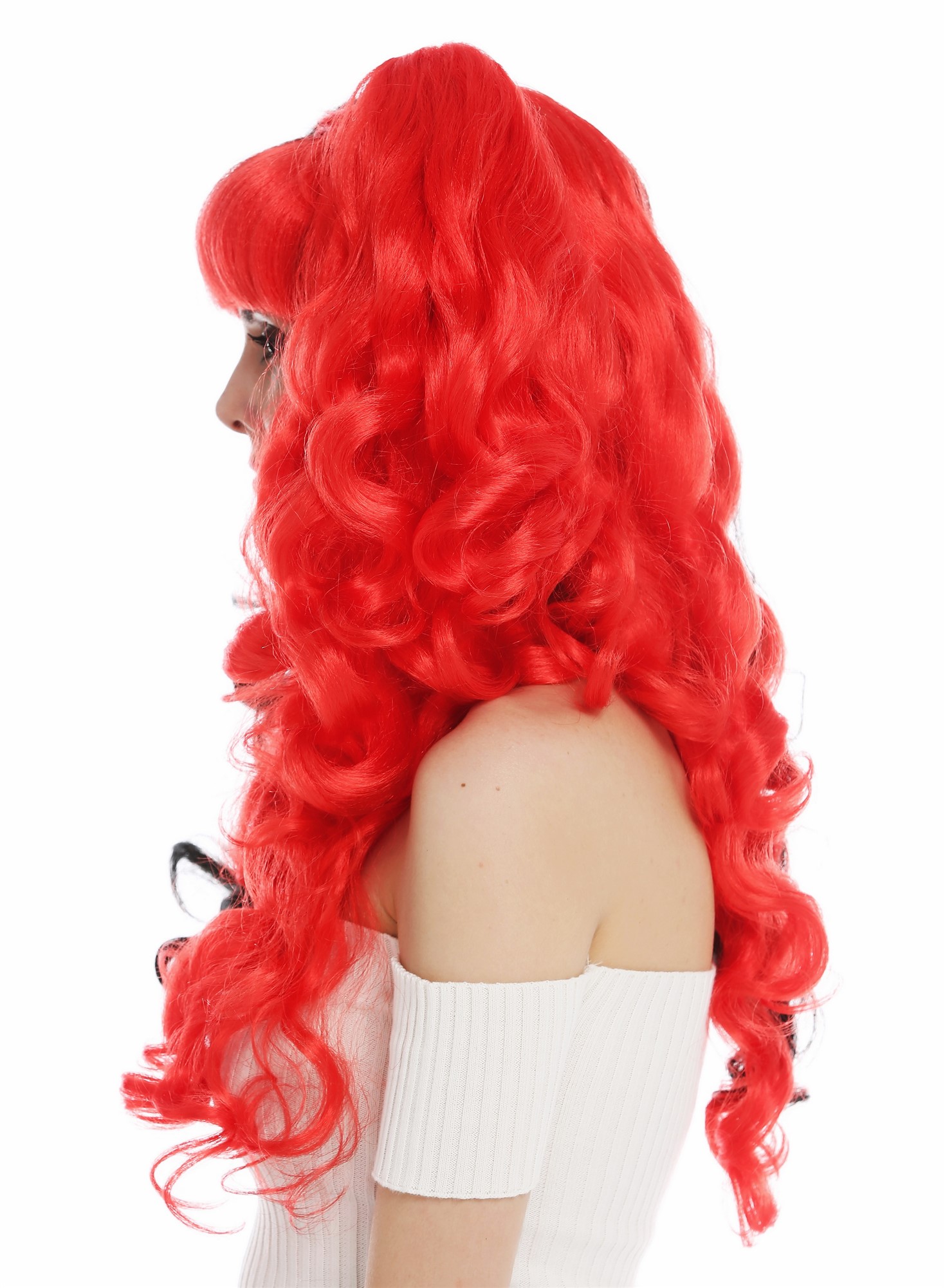 Party Wig, Ladies, deep black and bright red mix, curled, long