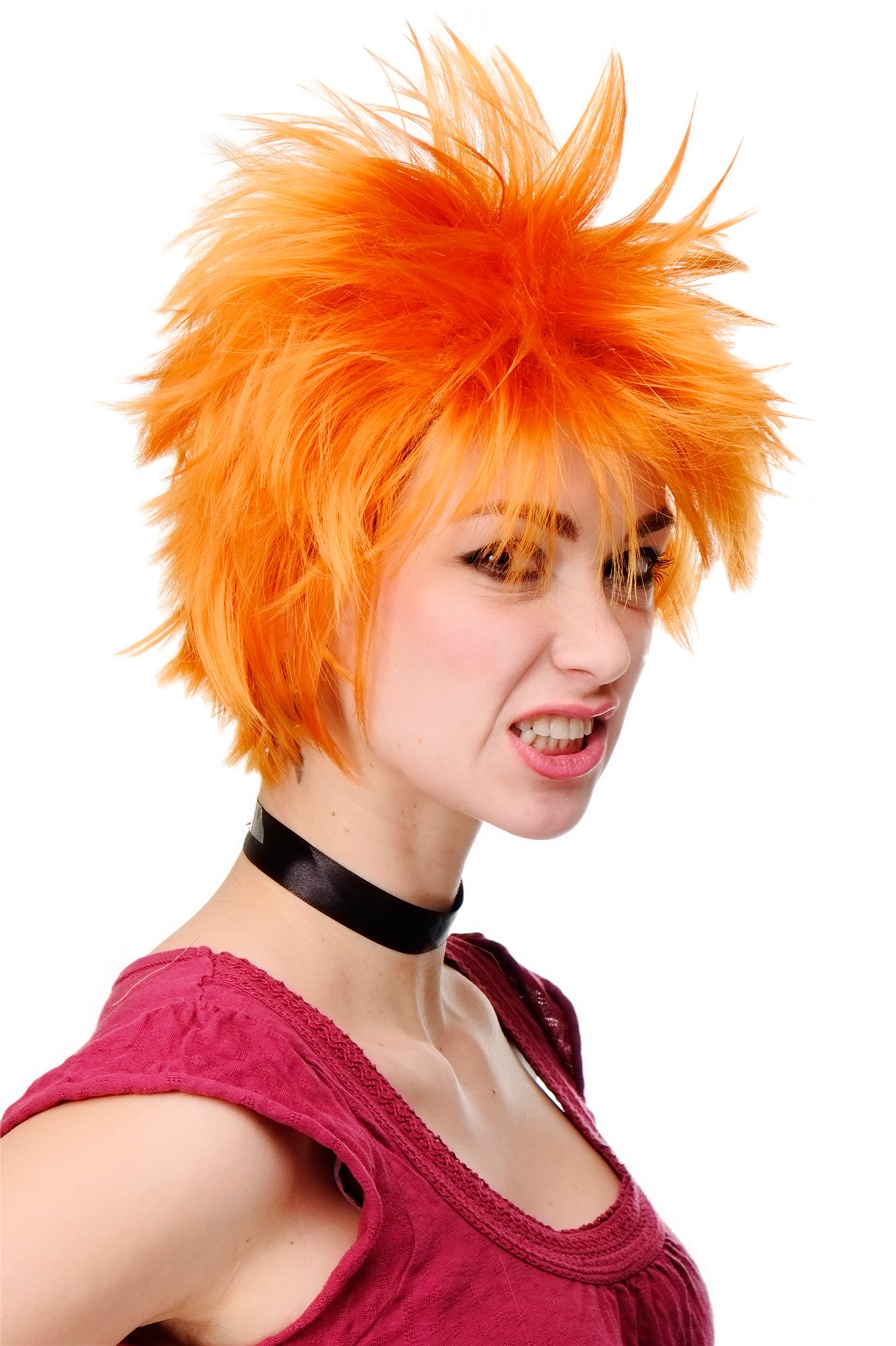 hochwertige Qualitätsperücken, Perücke Cosplay Orange Wild Kurz H9708-1004, Vorderansicht, WIG ME UP: Ihr Perücken Online Shop wellige Tressen-Perücke Orange kurze Haare für Damen