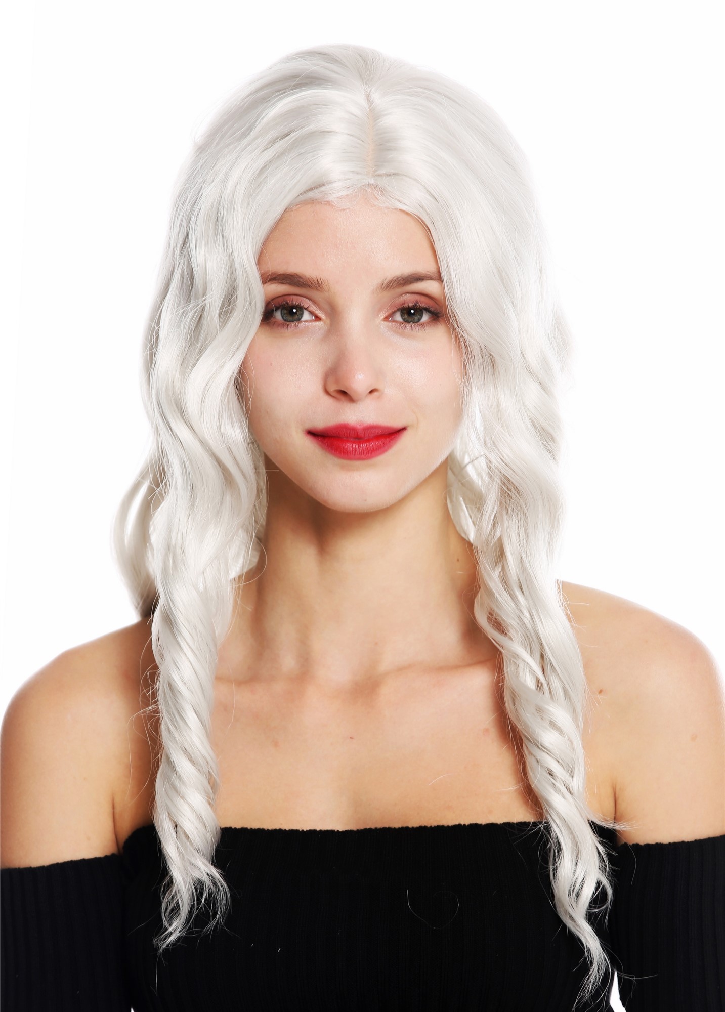 Women's wig long wavy middle parting waves slight curls white-ish blond VK-9, front view, WIG ME UP: Your Perücken Online Shop Quality Wigs, Ladies, Swedish blonde, straight, long