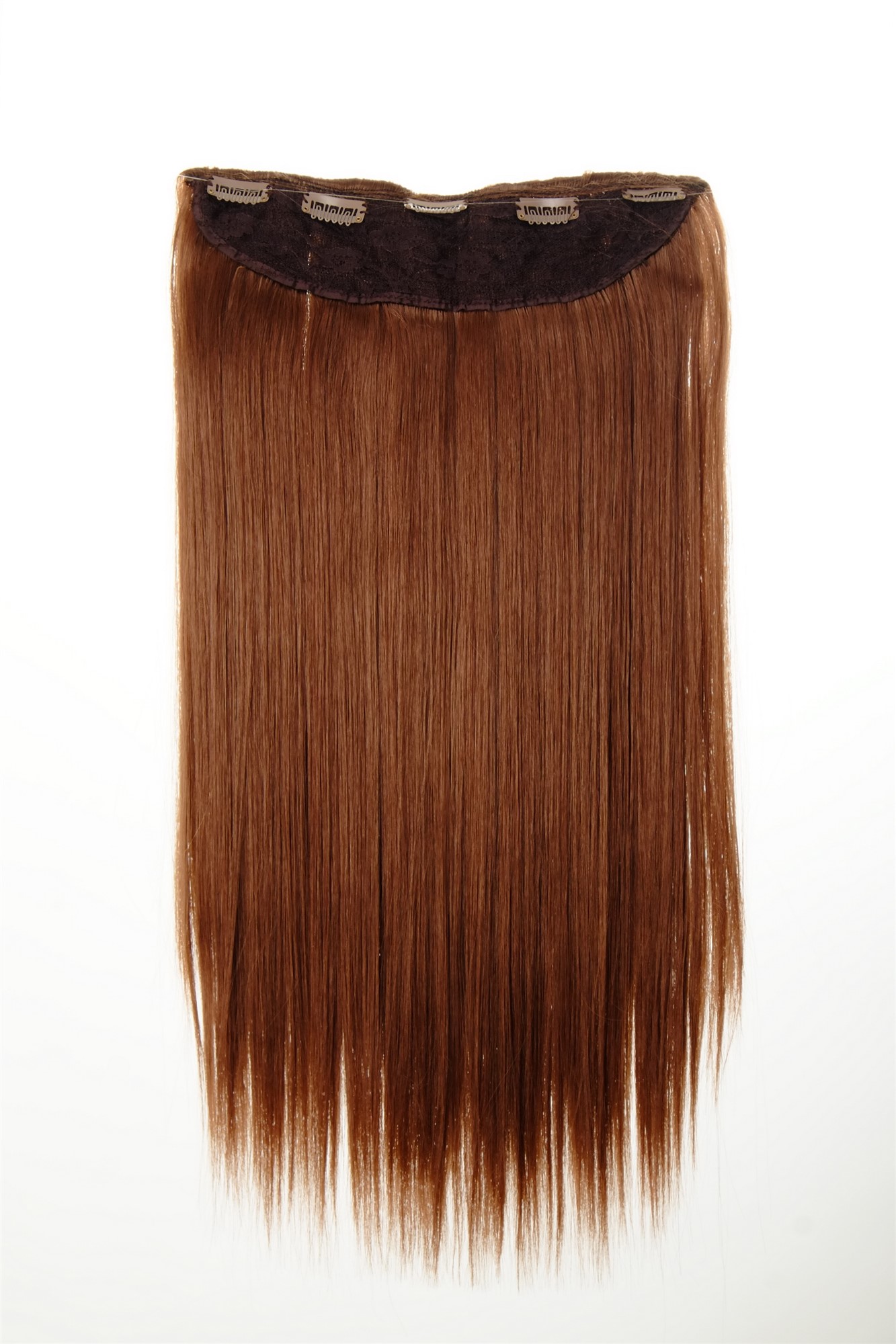 Haarteil Extension 5 Clips Kupferbraun L30172-30, Ansicht 2, WIG ME UP: Ihr Perücken Online Shop glatte Halbperücke Kupferbraun 60 cm lang