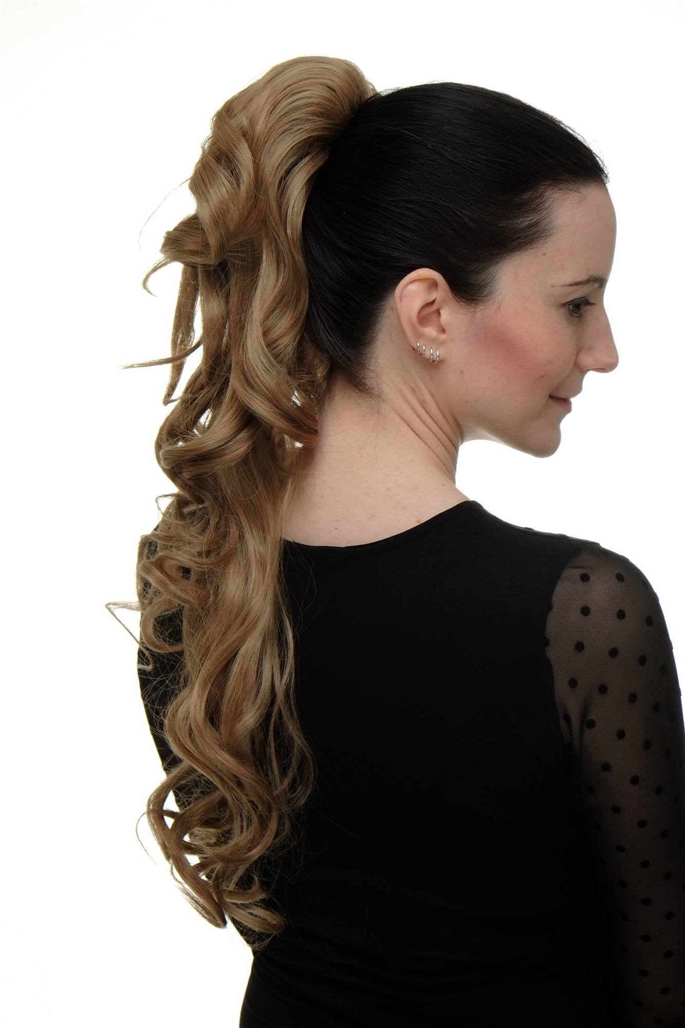 Ponytails, honey blonde, curled, long