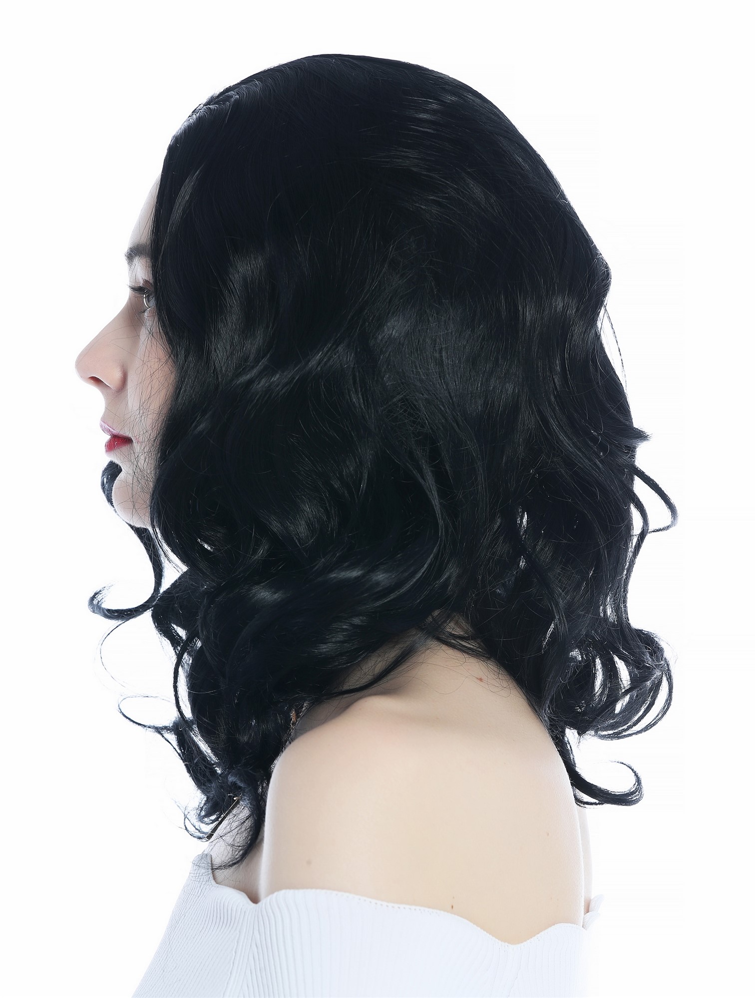 Lady wig shoulder length wavy curled tips central parting velvet black ZM-1024 , view 3, WIG ME UP: Your Perücken Online Shop Quality Wigs, Ladies, velvet black, curled, shoulder-length