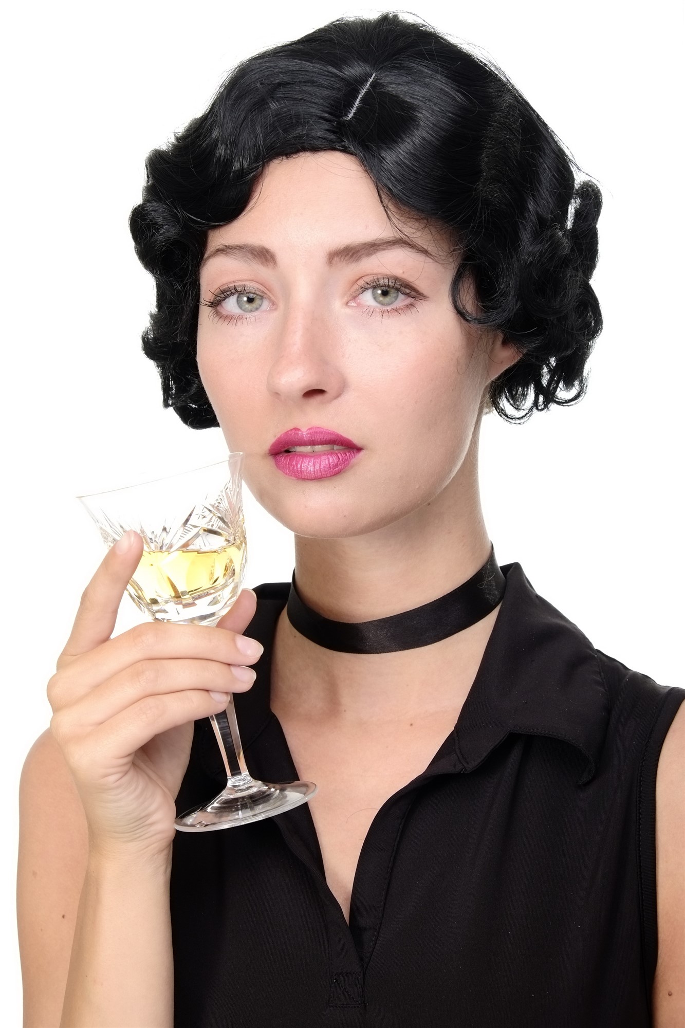 Lady wig 20s Swing Charleston Chicago short wavy middle parting black GFW1834, view 2, WIG ME UP: Your Perücken Online Shop Quality Wigs, Ladies, Black, wavy, short