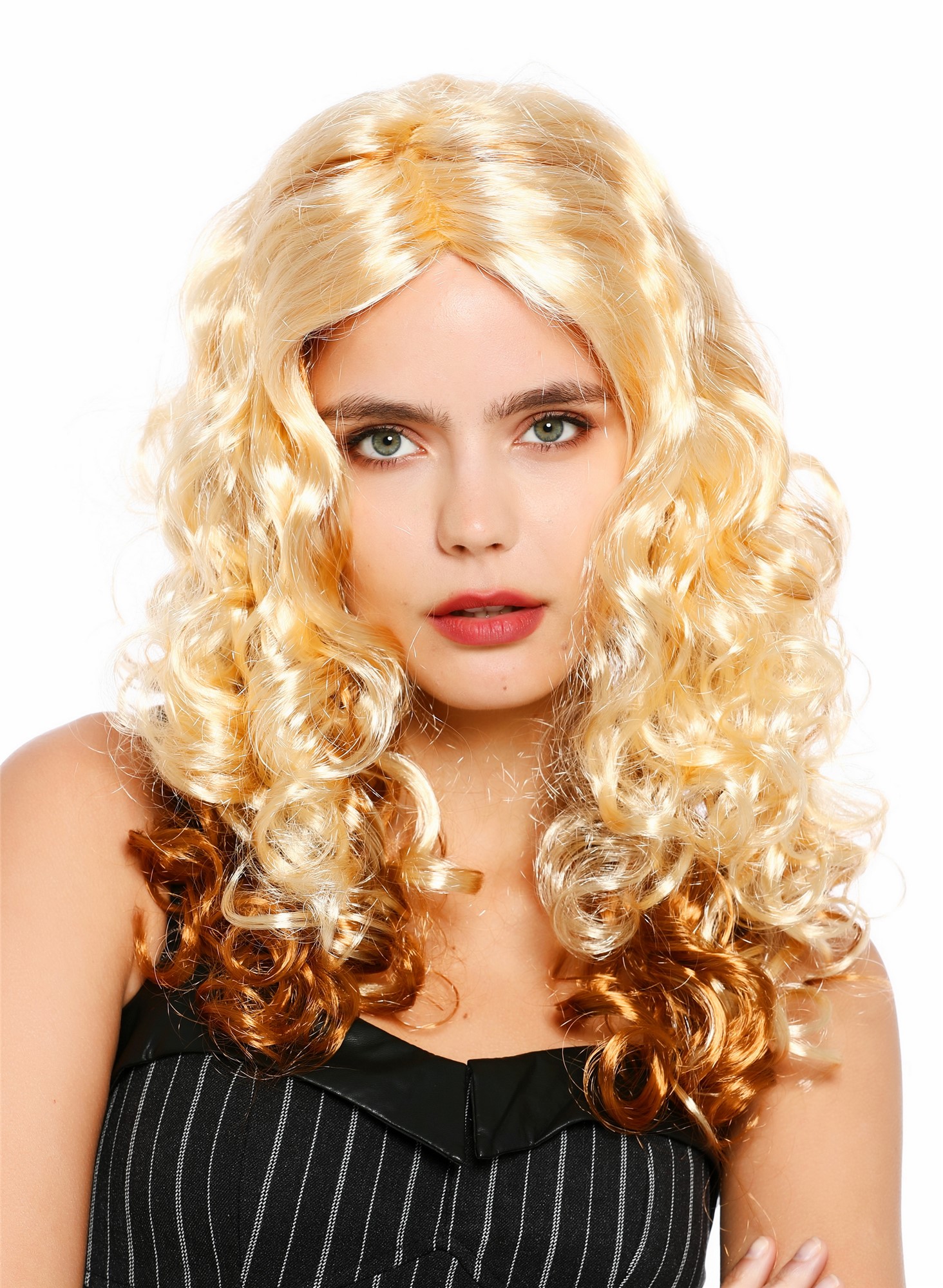 lockige Party-Perücke Hellblond-Kupferbraun 55 cm lange Perücke für Damen