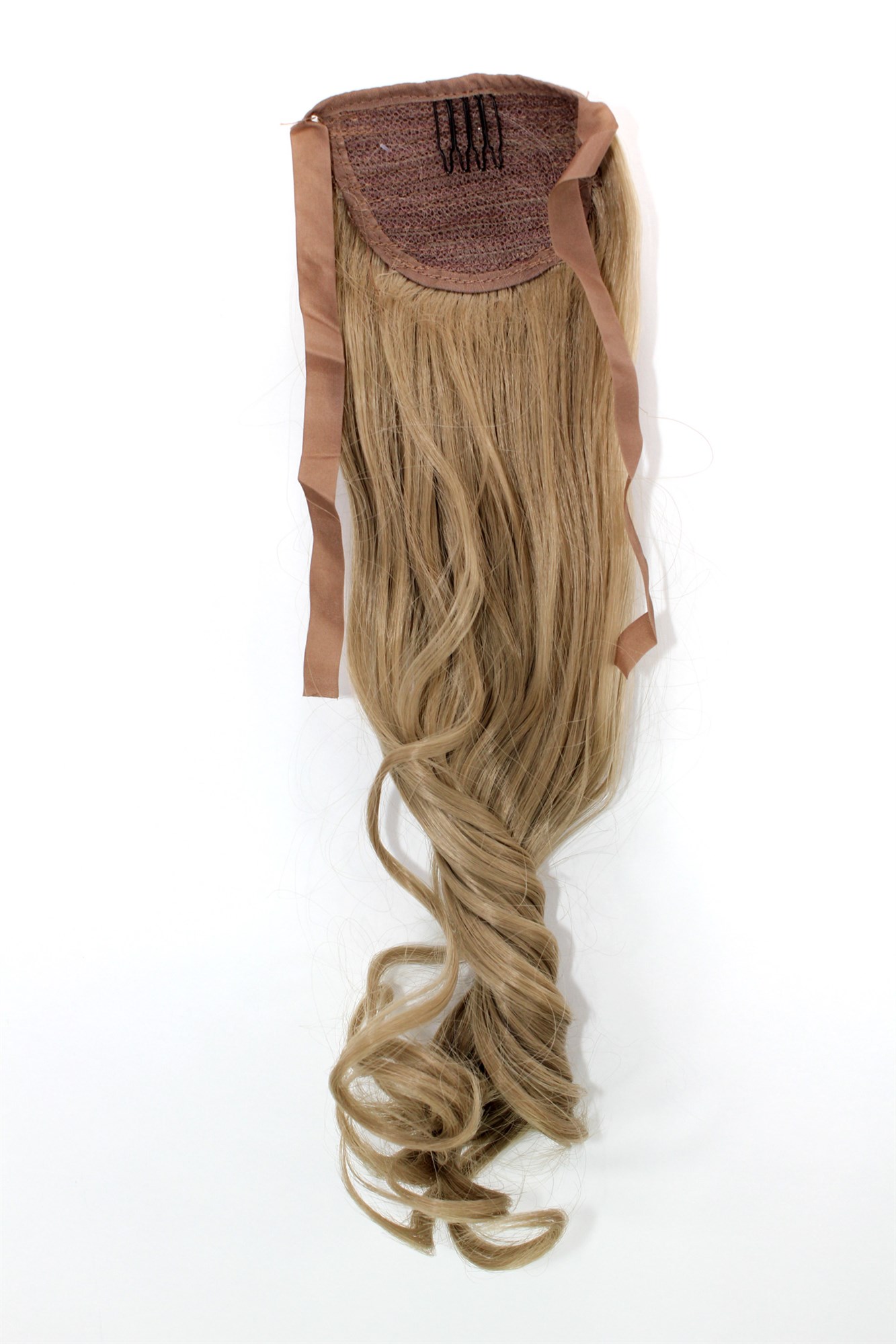 YZF-TC18-16 Hairpiece Pontail Pigtail extension slim light wavy comb and ribbon dark ash blond 18", view 2, WIG ME UP: Your Perücken Online Shop Ponytails, ash blonde, wavy, shoulder-length