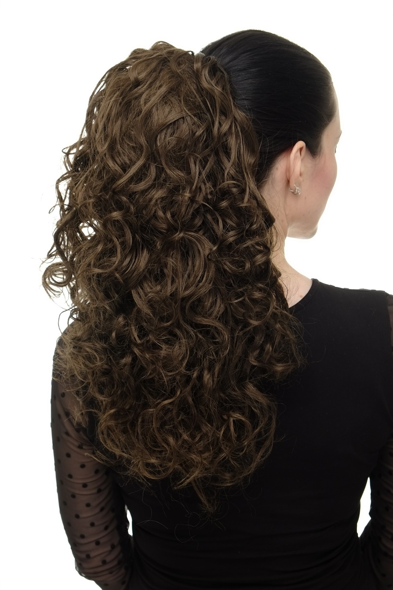 Hairpiece Ponytail with 2 combs/clips & elastic draw string long full curls voluminous medium brown, view 4, WIG ME UP: Your Perücken Online Shop Ponytails, medium ash brown, curled, shoulder-length