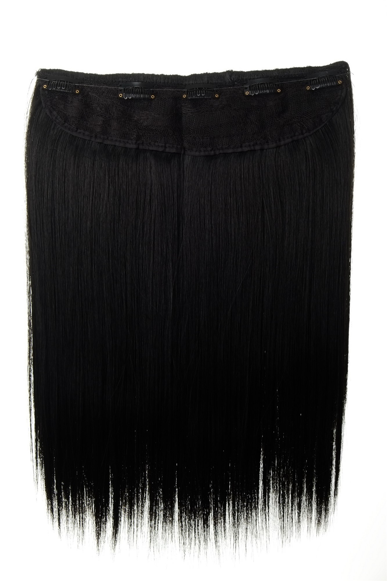 Haarteil Haarverlängerung 5 Clips glatt Schwarz Samtschwarz L30173-1B, Ansicht 2, WIG ME UP: Ihr Perücken Online Shop glatte Halbperücke Samtschwarz 45 cm lang