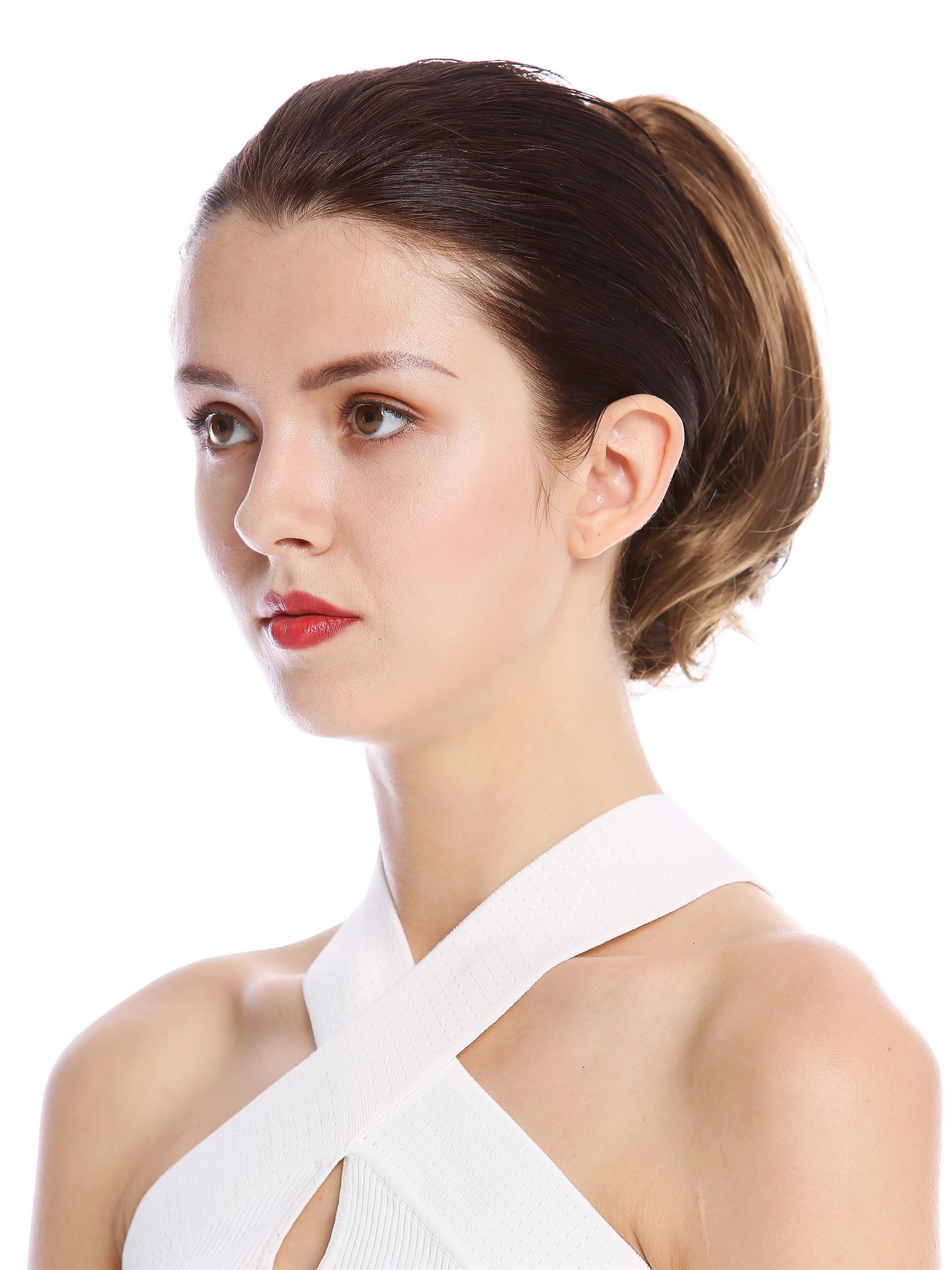 Ponytail Hairpiece very short straight but voluminous golden brown N869, view 3, WIG ME UP: Your Perücken Online Shop Ponytails, golden brown, curled, short