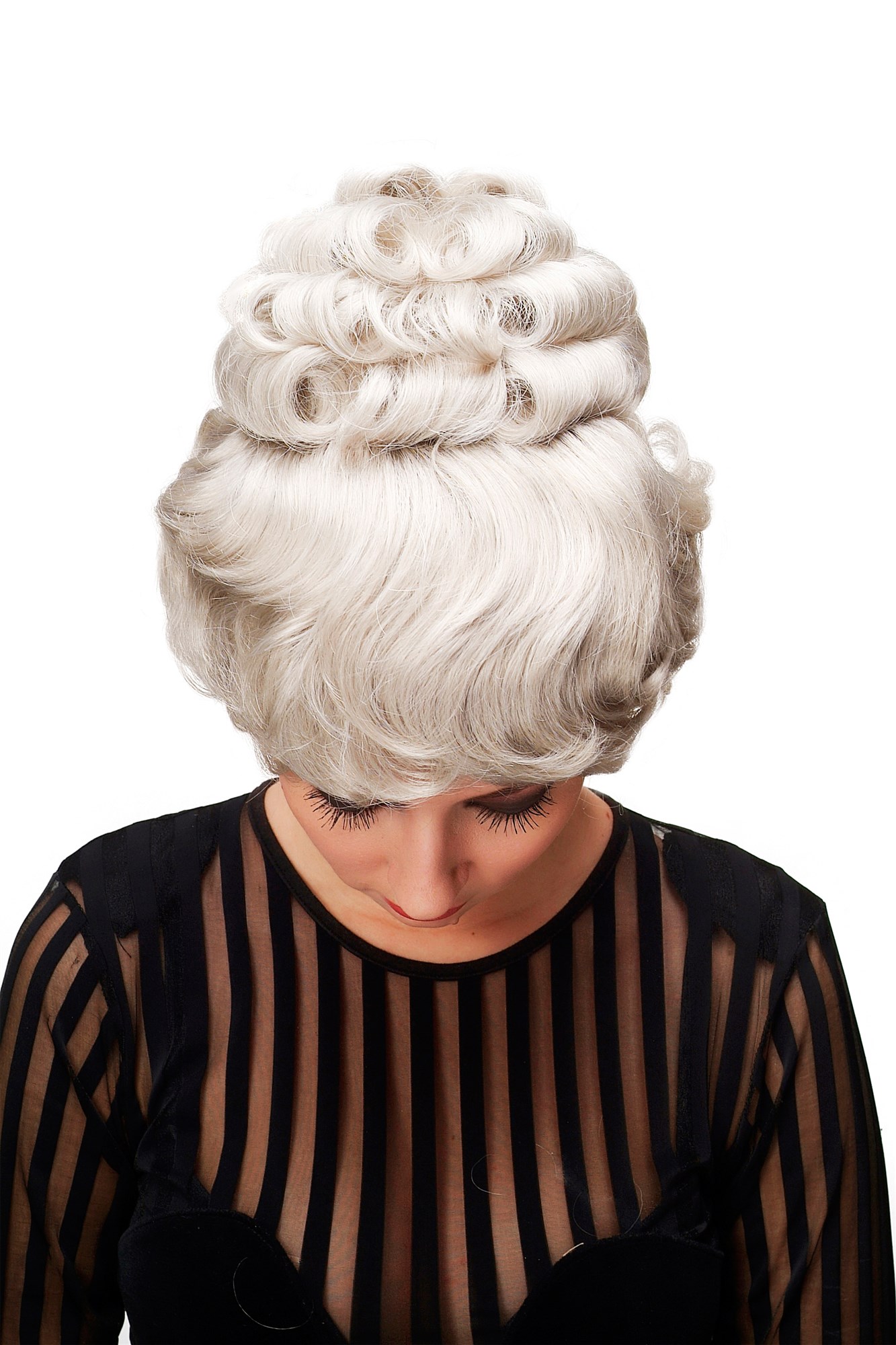hochwertige Qualitätsperücken, Perücke Turmfrisur Barock Grau L.COLONIAL.Lady-101, Ansicht 5, WIG ME UP: Ihr Perücken Online Shop lockige Tressen-Perücke Grau schulterlange Haare für Damen