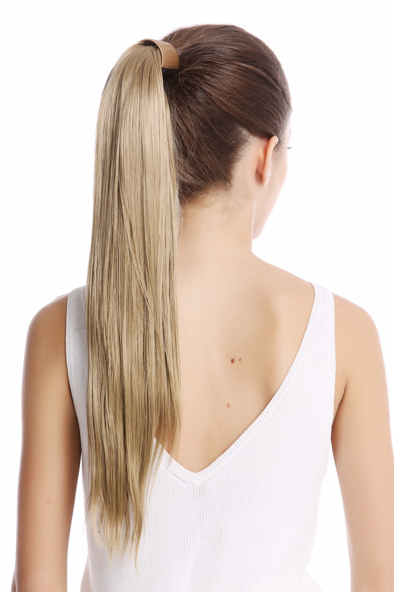 Srosy-24 Hairpiece PONYTAIL with comb and snapwrap long straight light ash blond 21", front view, WIG ME UP: Your Perücken Online Shop Ponytails, light ash blonde, straight, long