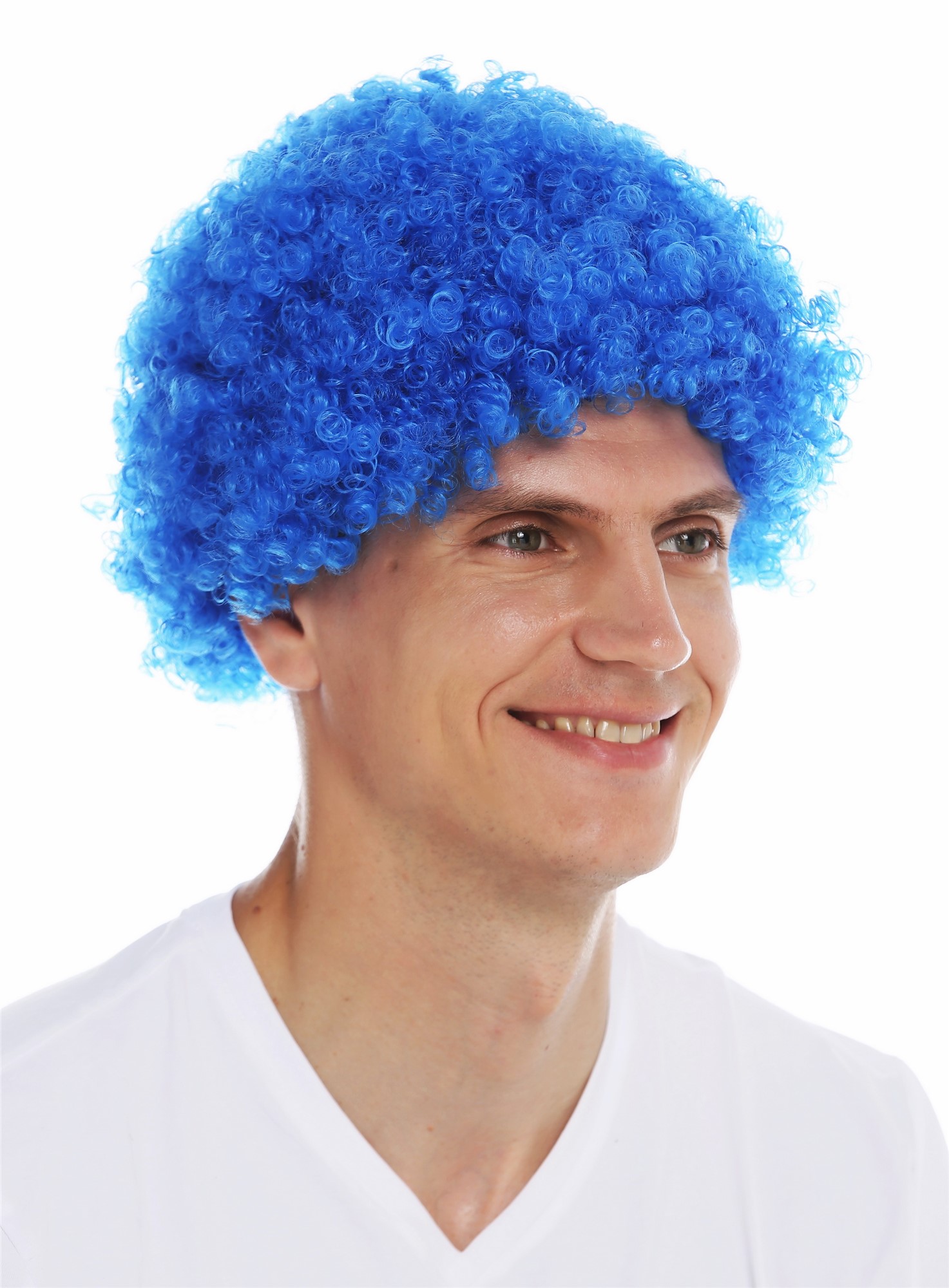 Wig carnival men women clown short afro frizzy curly frizzy head blue MMAM-9M, front view, WIG ME UP: Your Perücken Online Shop Party Wig, Unisex, dark blue, curled, short